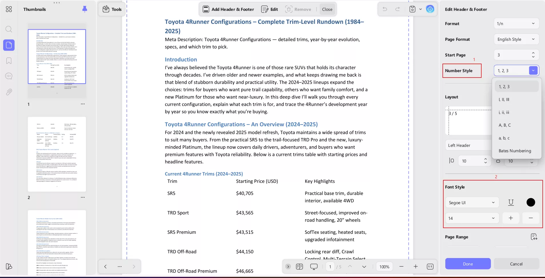 Customize Page Number Styles
