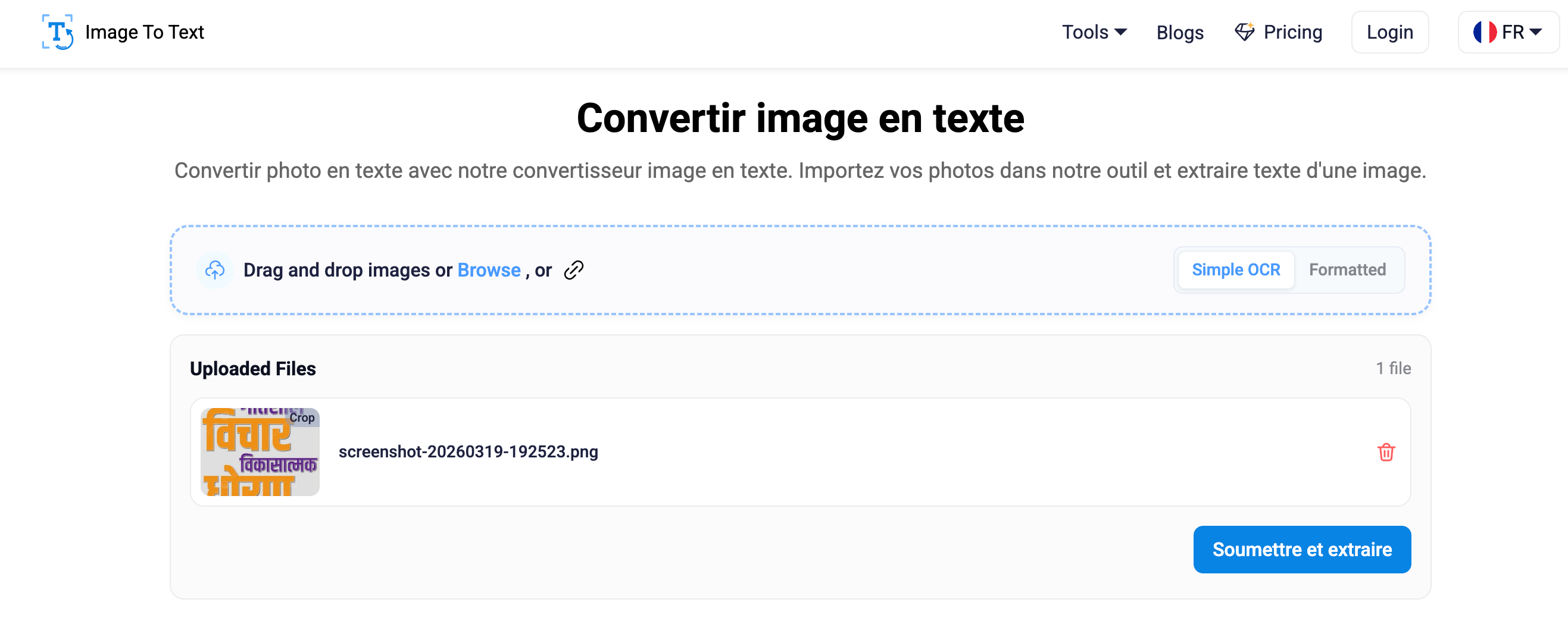 extraire du texte marathi à partir d'un convertisseur