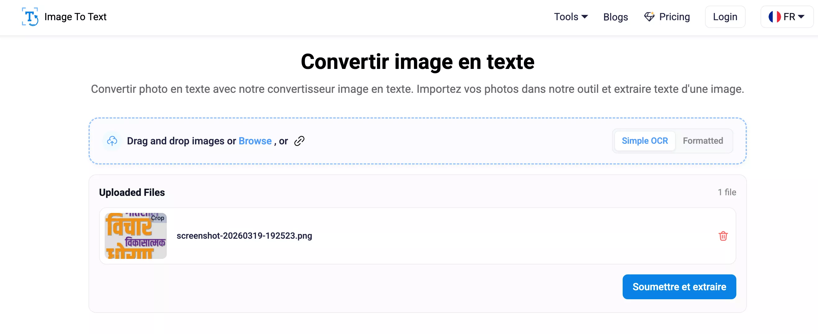extraire du texte marathi à partir d'un convertisseur