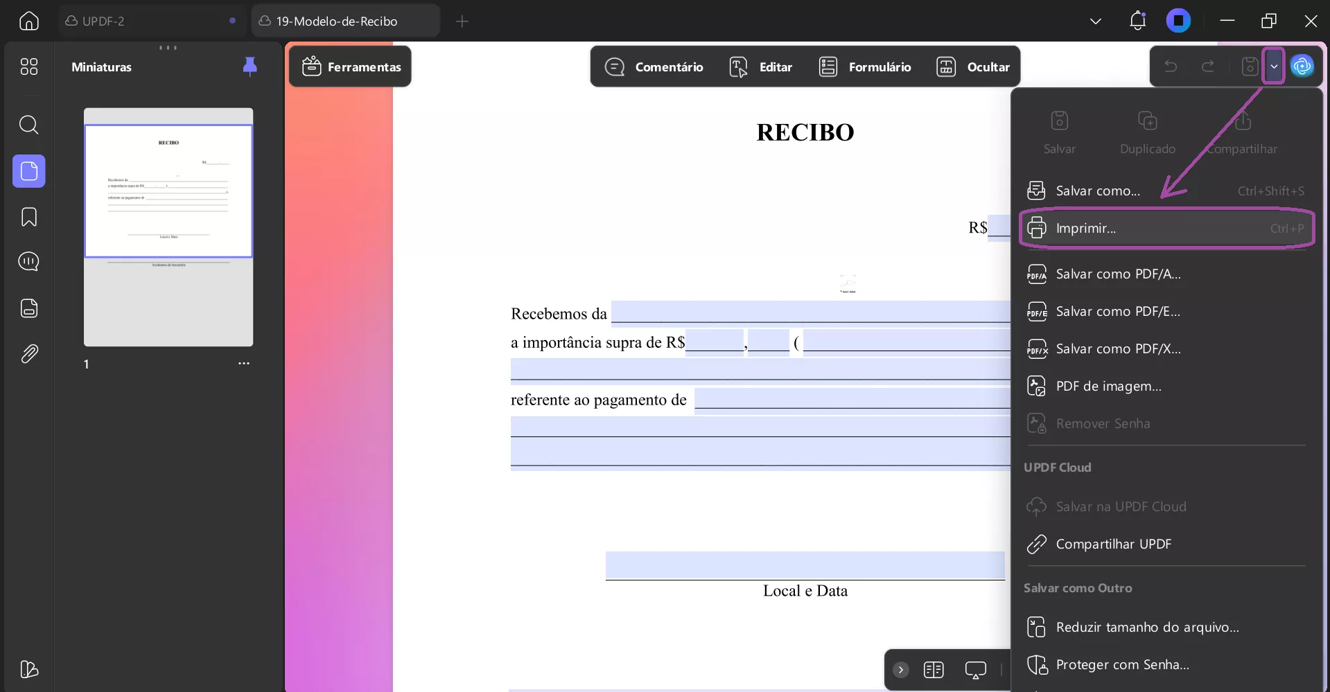Imprimir formulários PDF preenchíveis com o UPDF