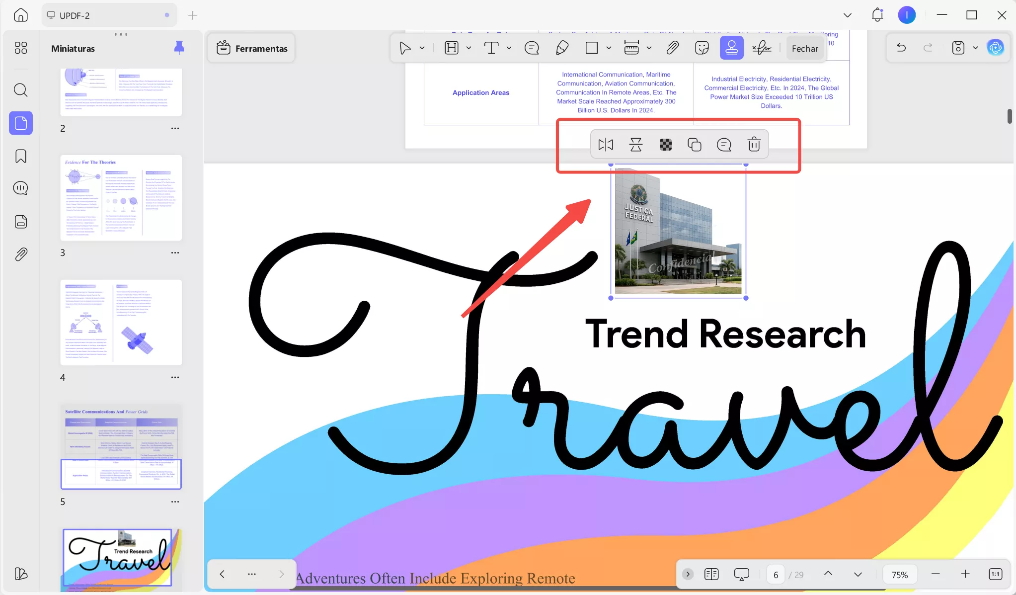Barra de ferramentas de personalização de carimbos