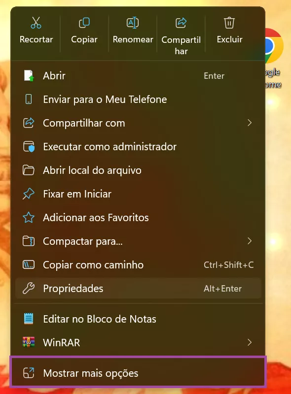 Acessar propriedades do Chrome