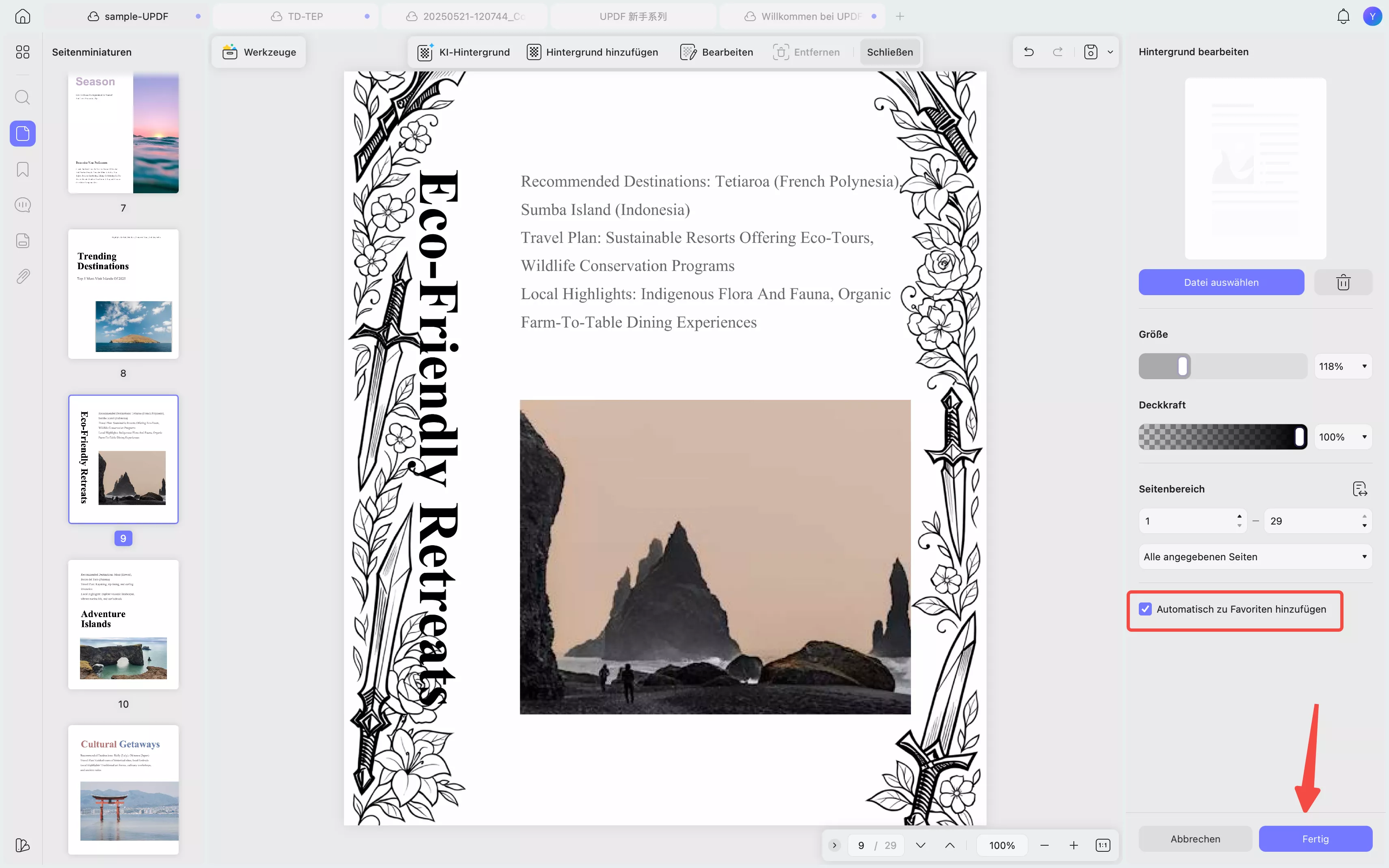 dem mit einem Sternchen markierten Menü automatisch einen Hintergrund hinzufügen