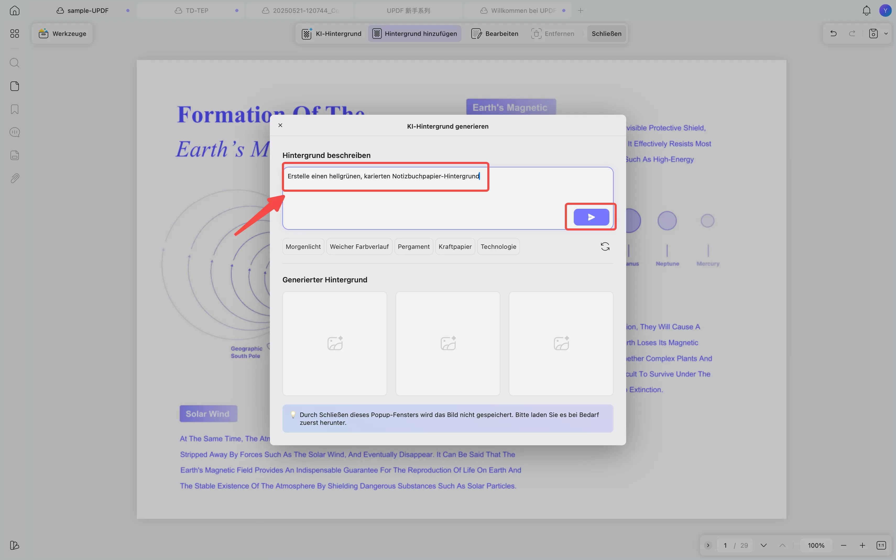 Beschreibe den Hintergrund mit einer Aufforderung
