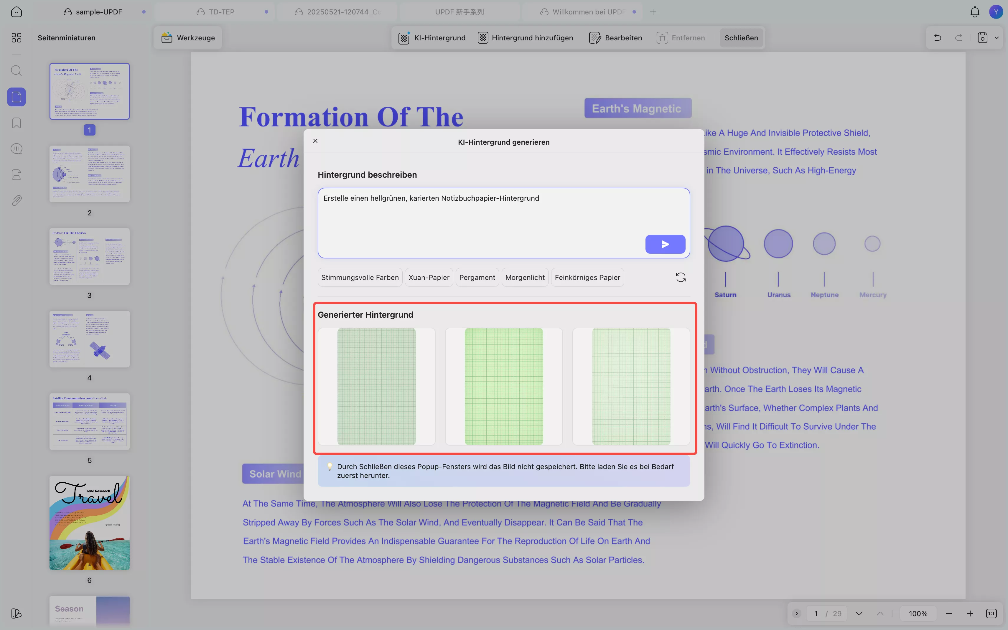 Generierte Hintergründe aus PDF und AI
