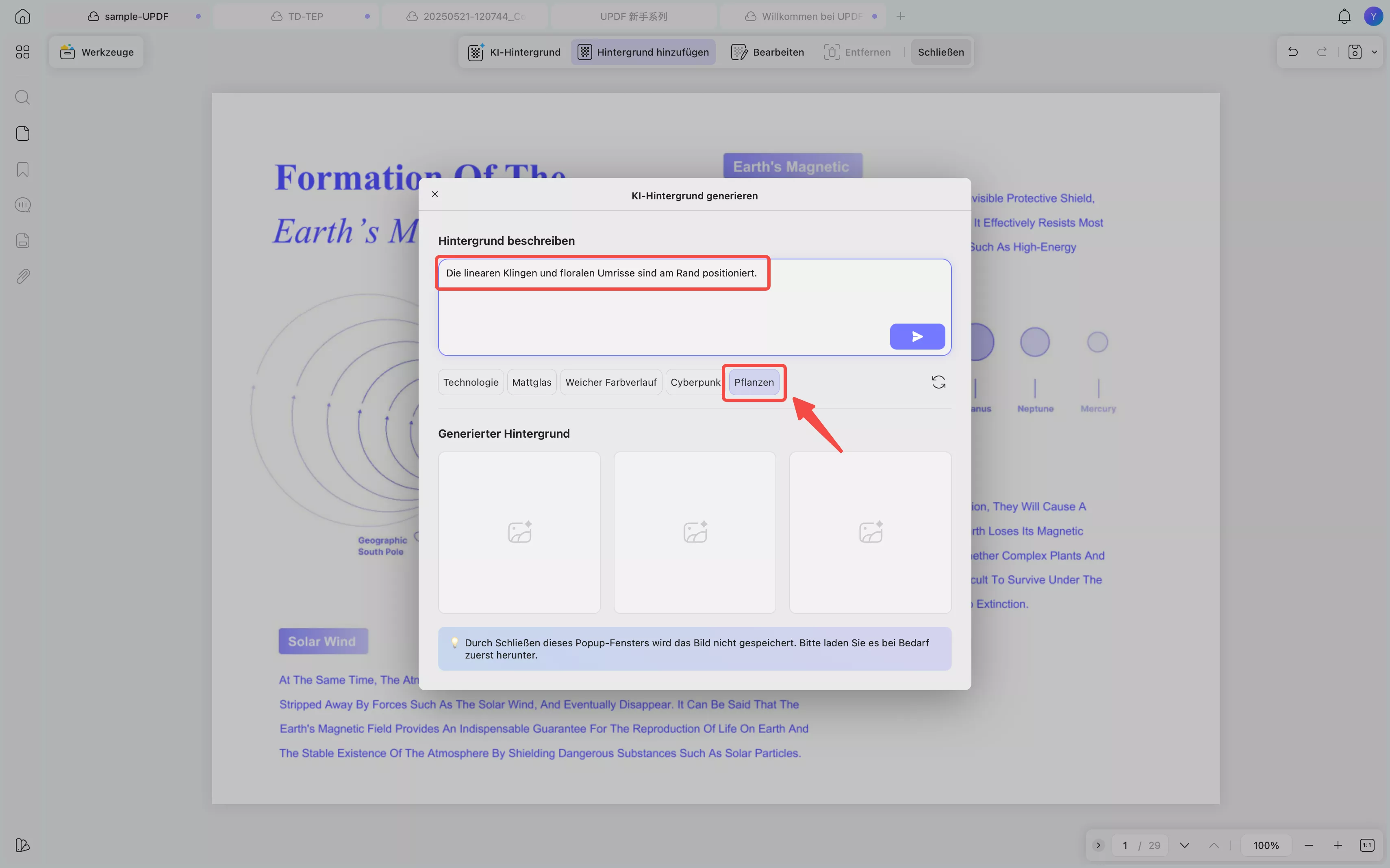  Hintergrundaufforderung mit einer Voreinstellung generieren
