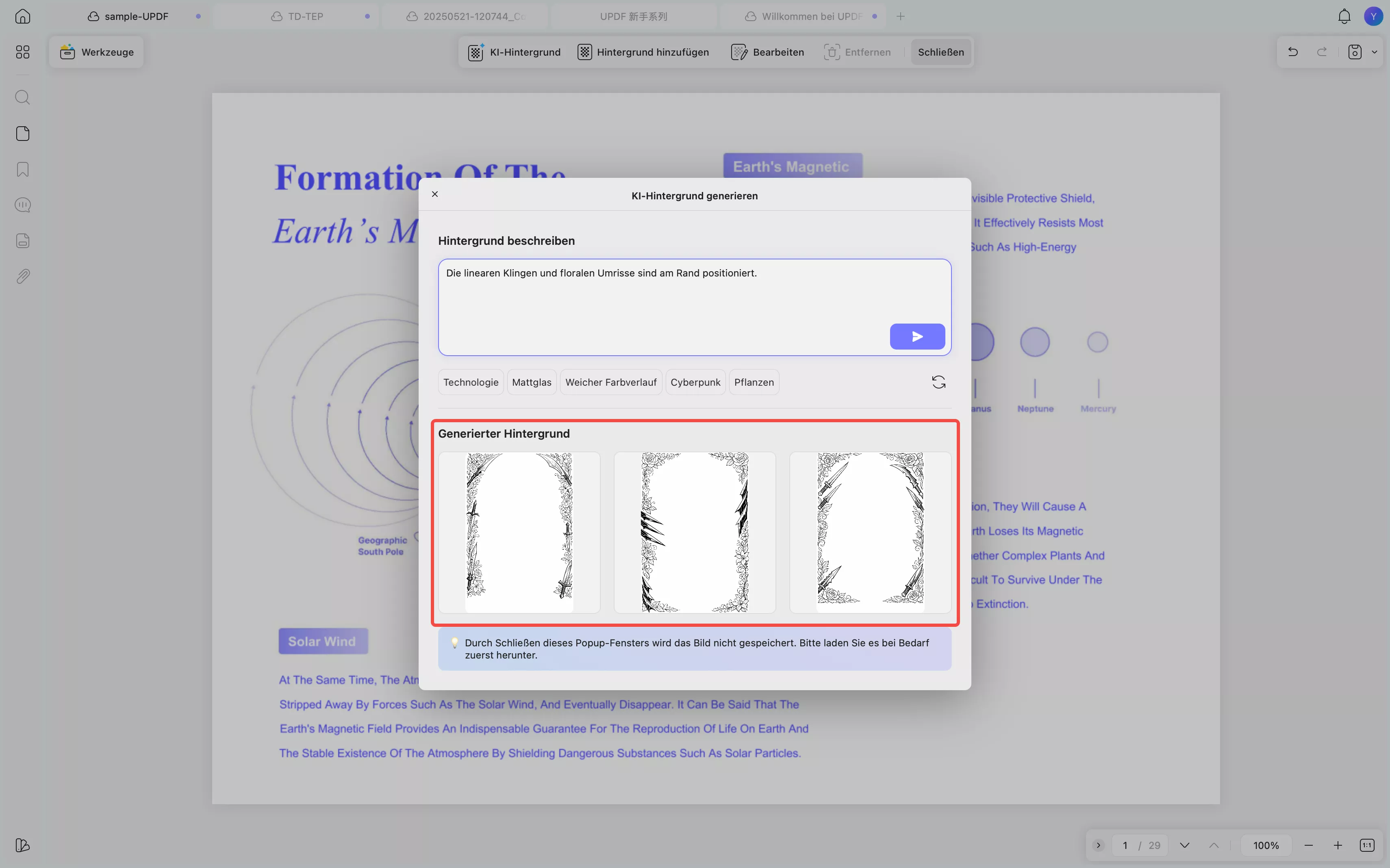 Hintergrund, der anhand von Voreinstellungen generiert wurde