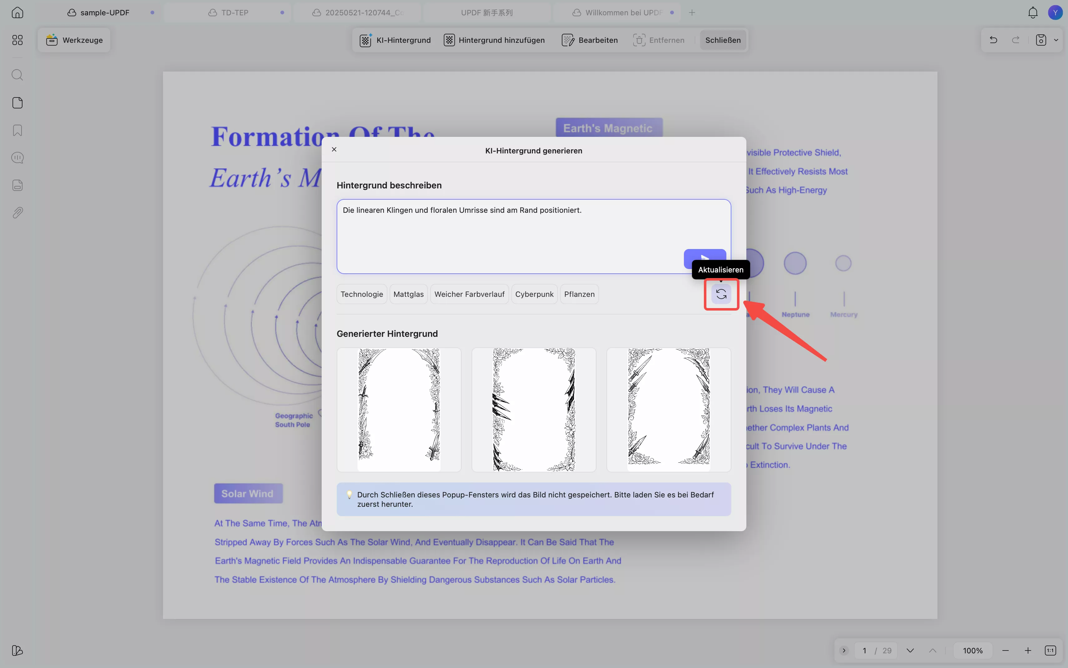 Klicken Sie auf „Aktualisieren“