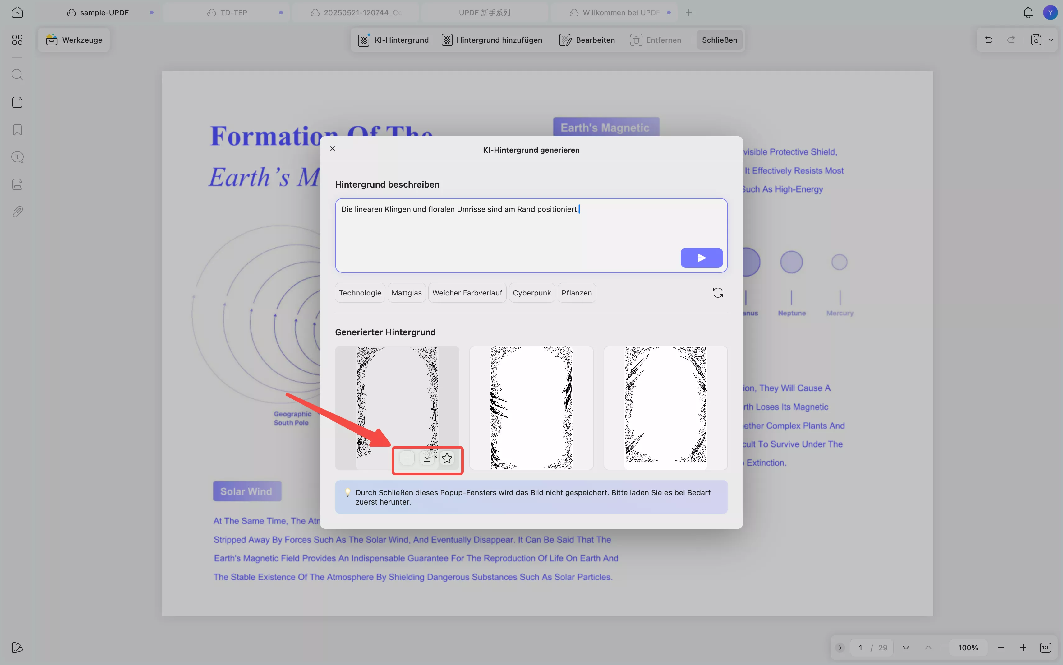 Hintergründe hinzufügen, herunterladen oder mit einem Stern markieren