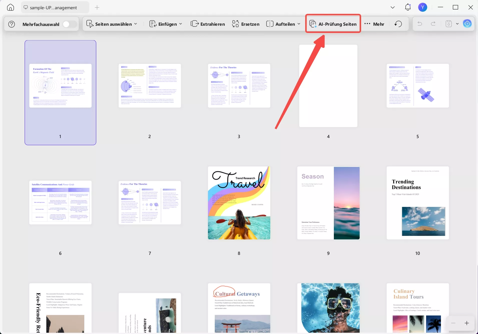 Klicken „AI-Prüfung Seiten“