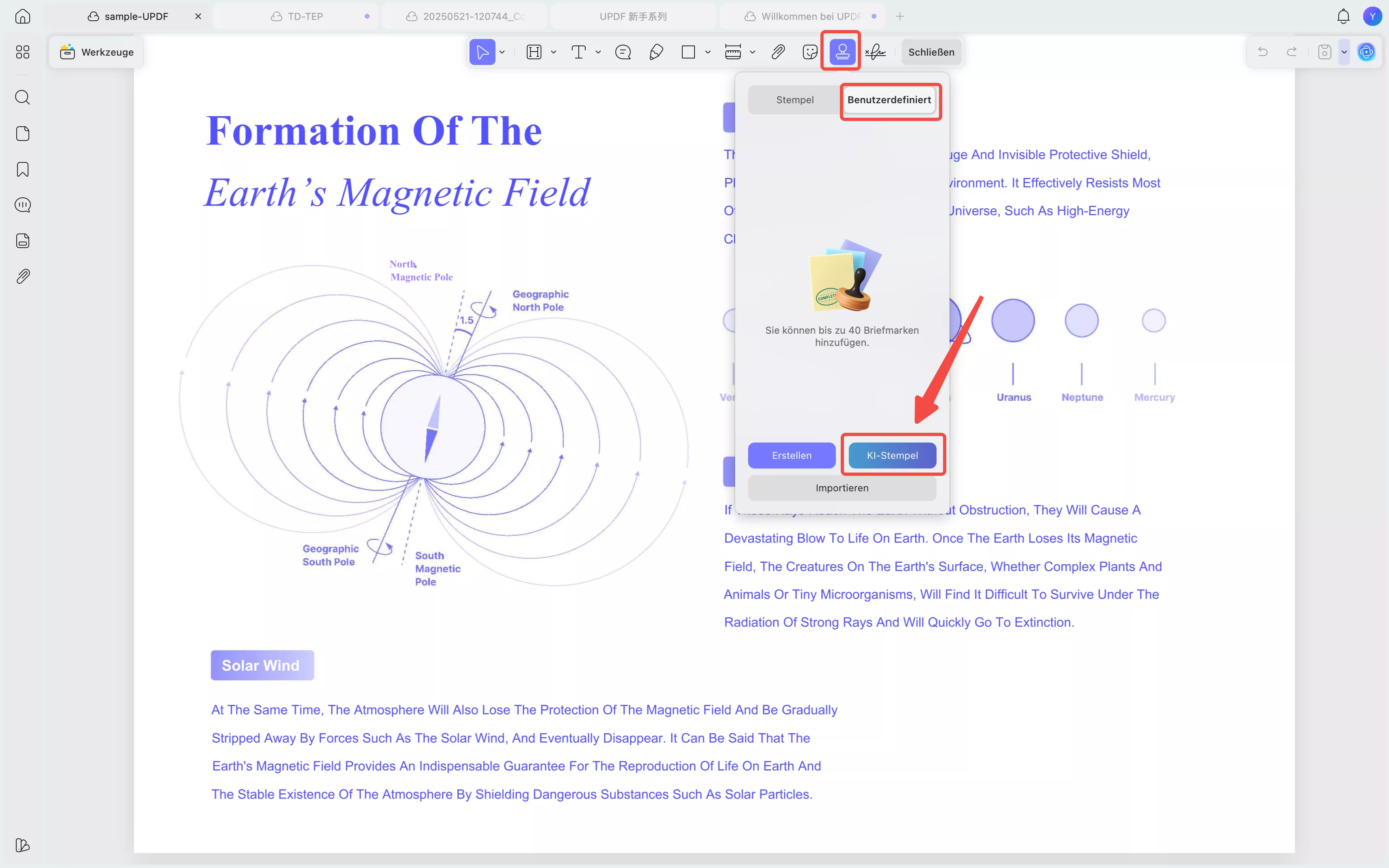 Klicken Sie auf den AI-Stempel