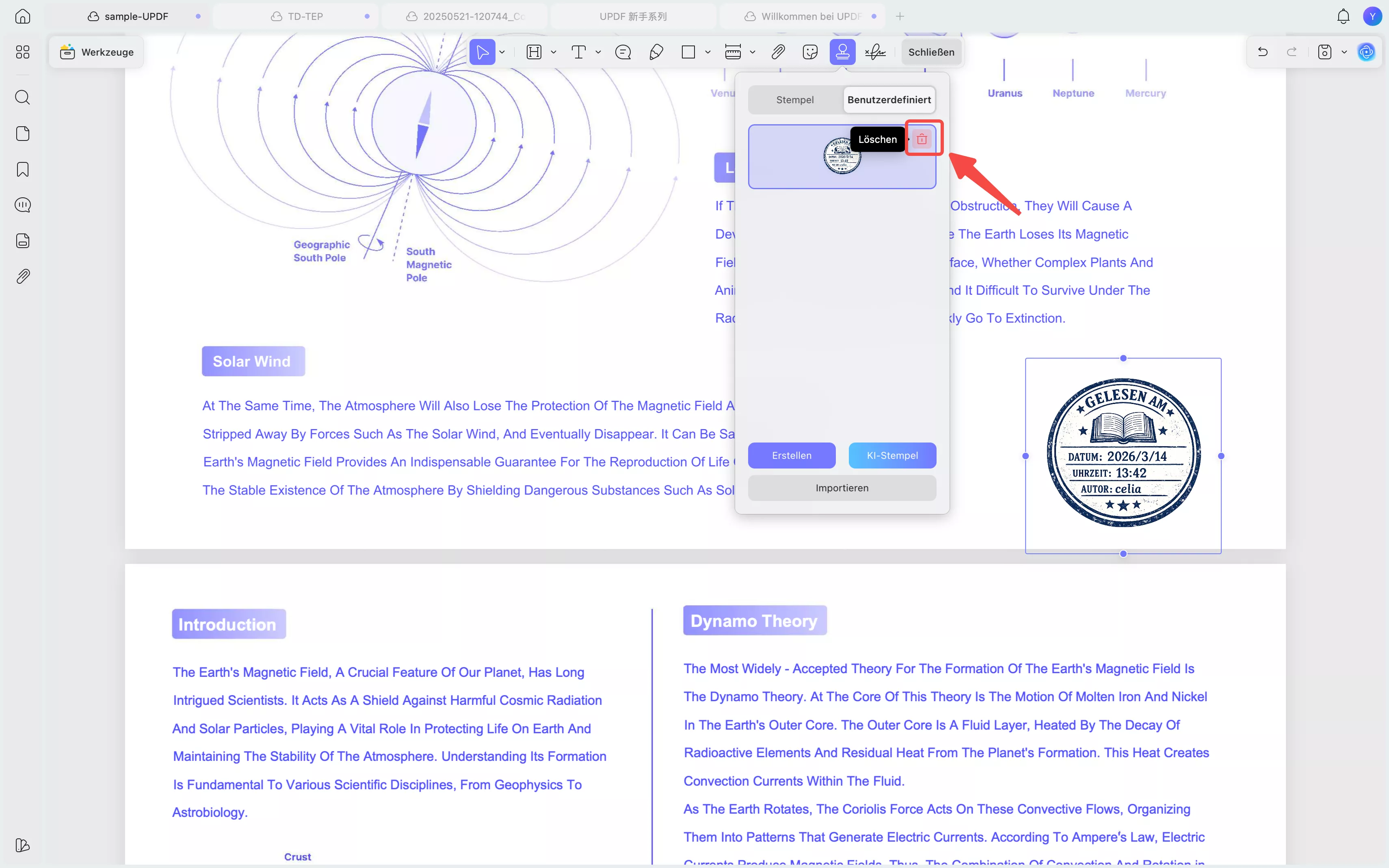 Klicken Sie auf die Schaltfläche „Löschen“