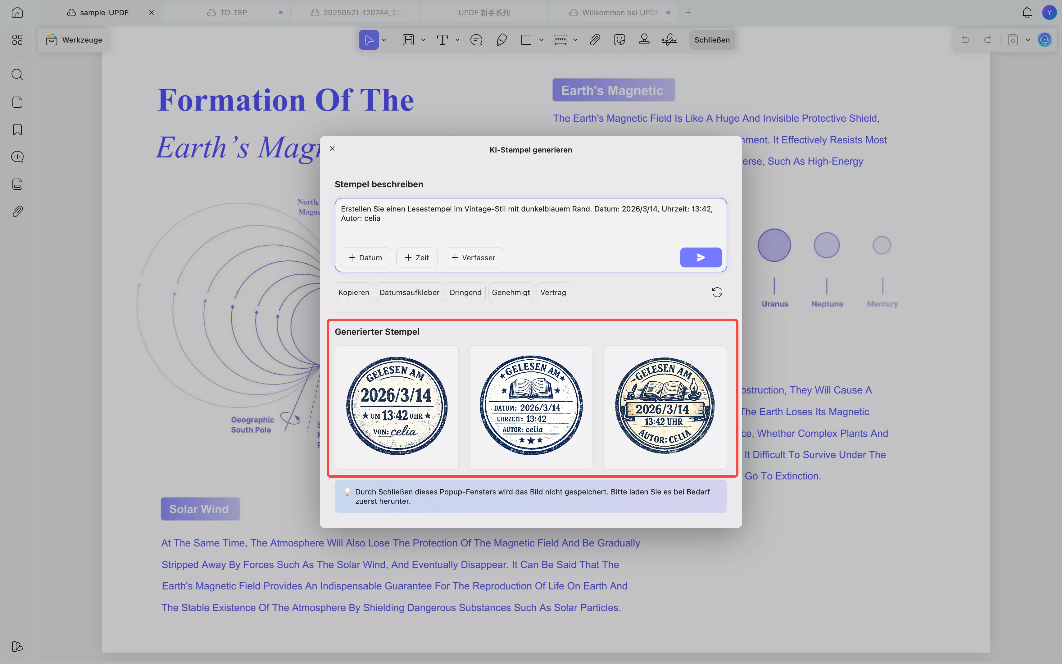  drei von updf ai erstellte Stempel