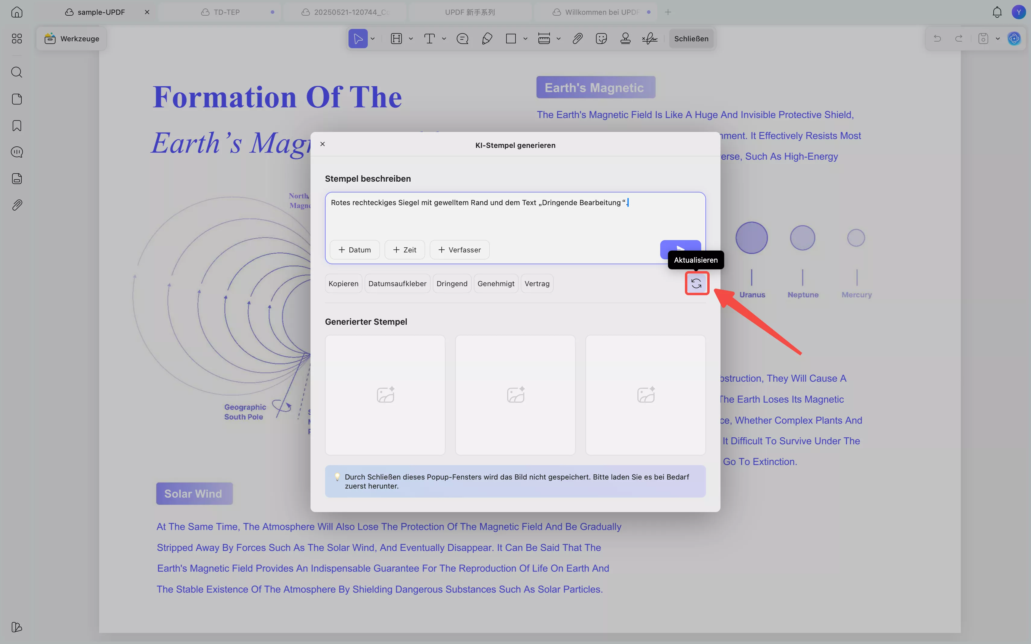  Stempelvoreinstellungen aktualisieren