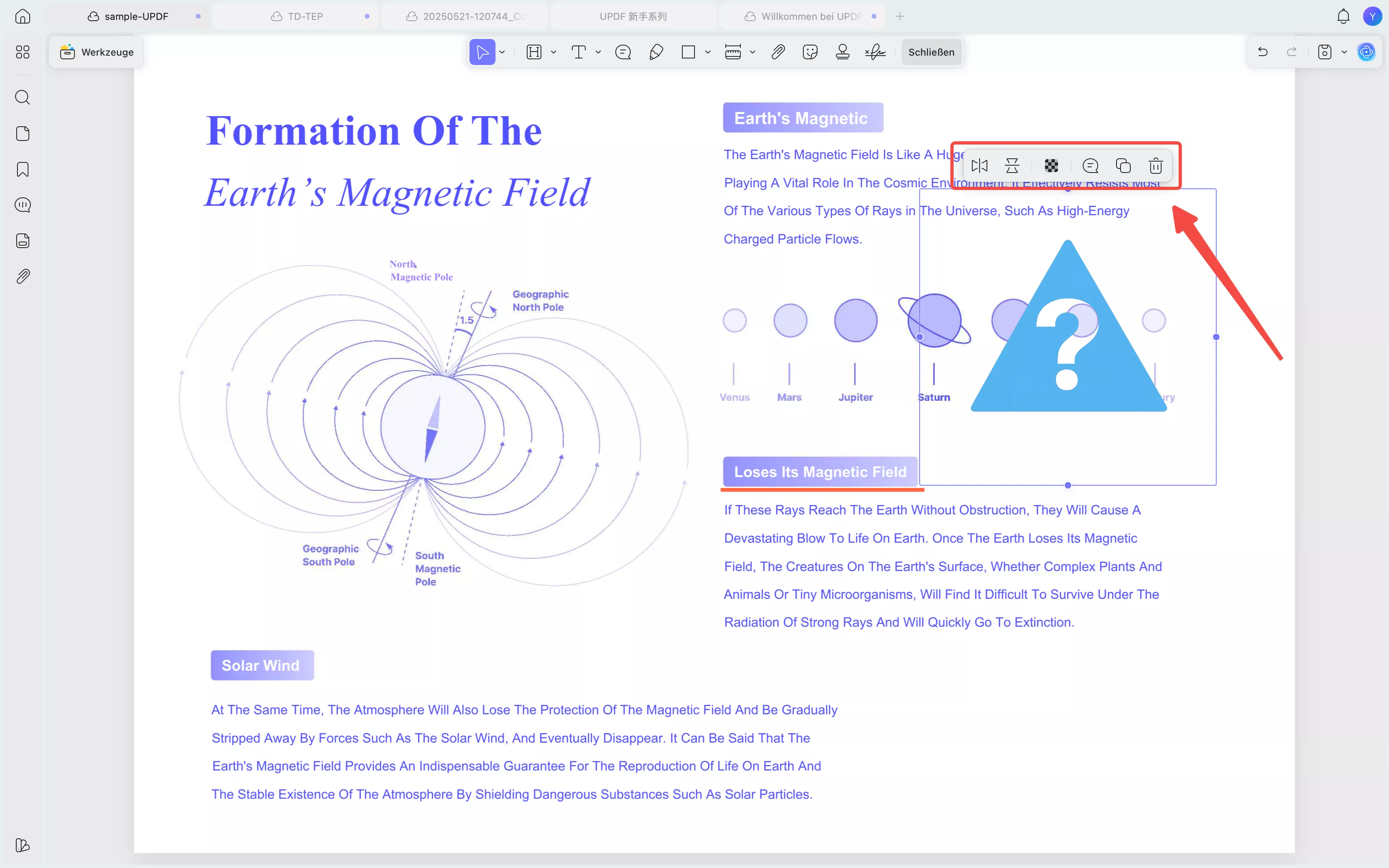 Symbolleiste zur Anpassung von Aufklebern