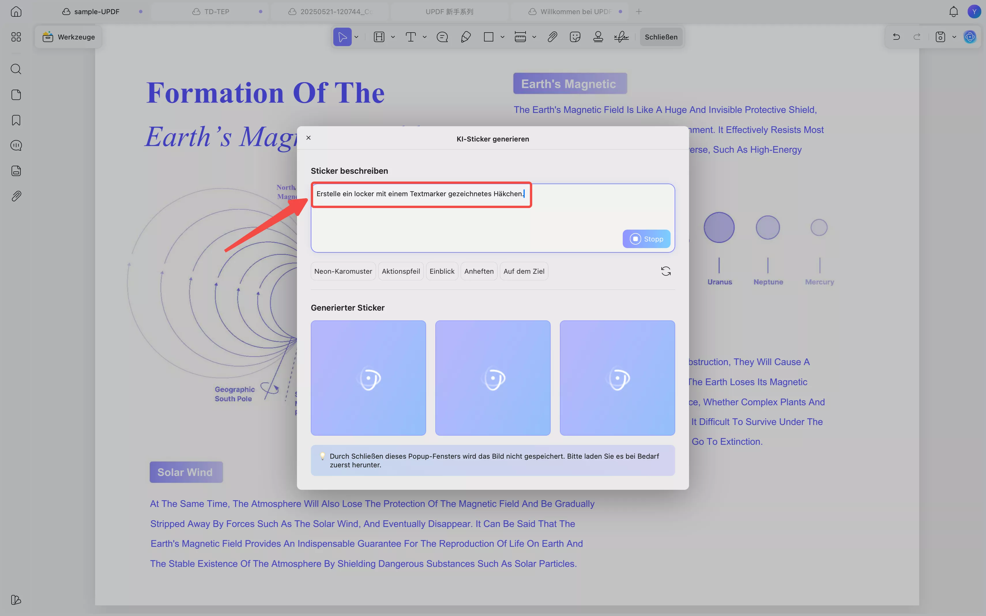 Beschreibe den Aufkleber anhand einer Vorgabe