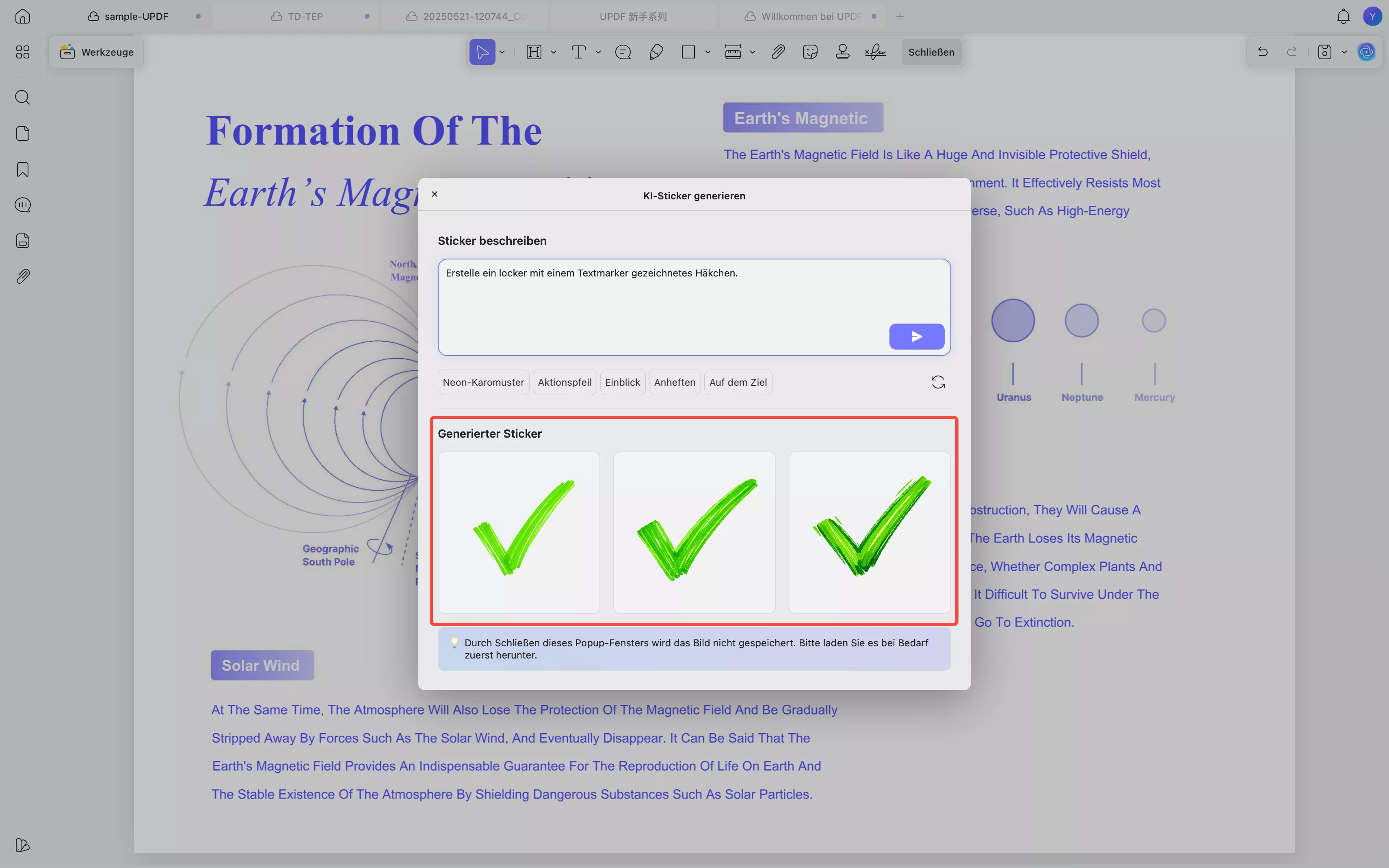Aufkleber, erstellt mit updf ai