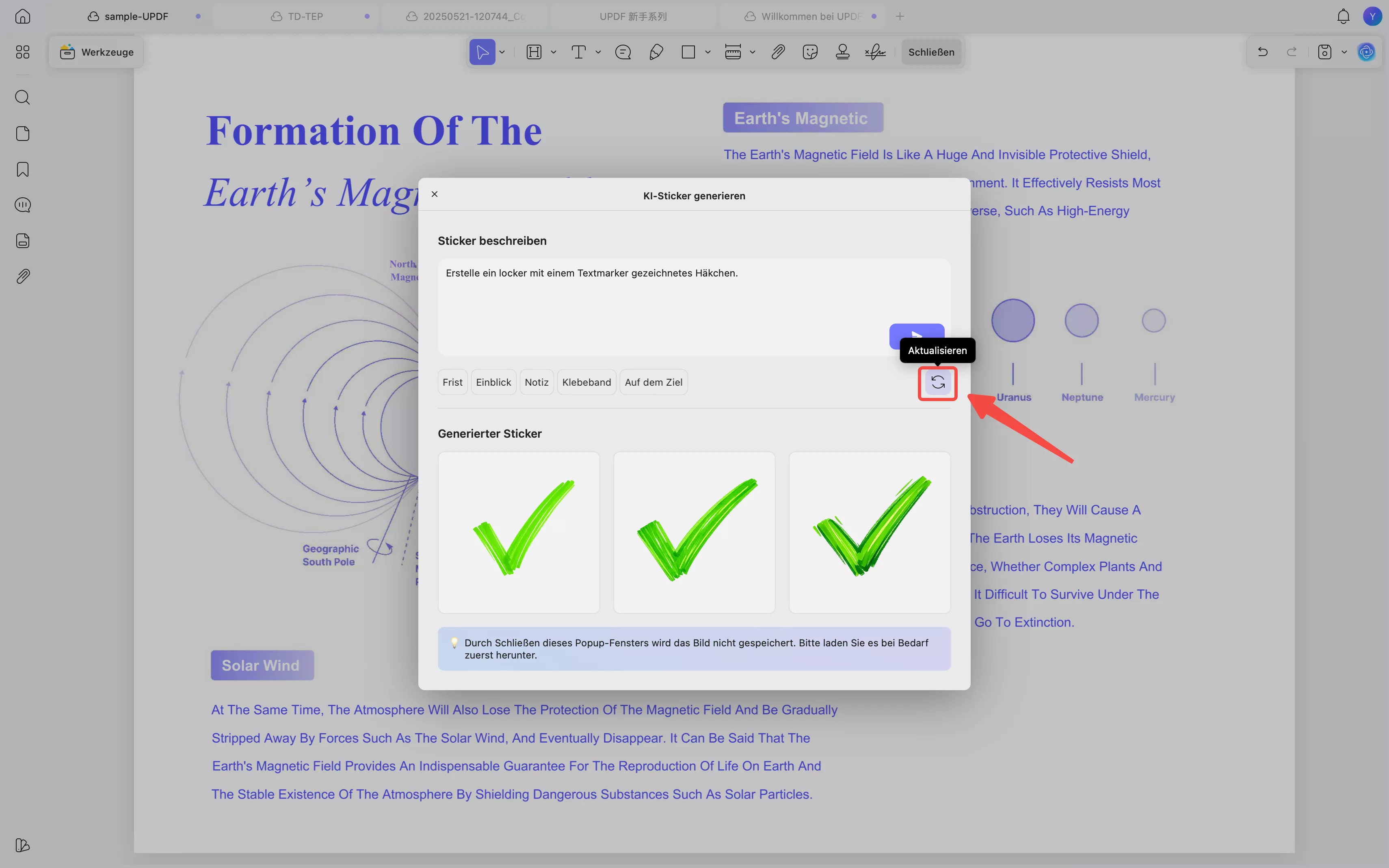 Klicken Sie auf die Schaltfläche „Aktualisieren“