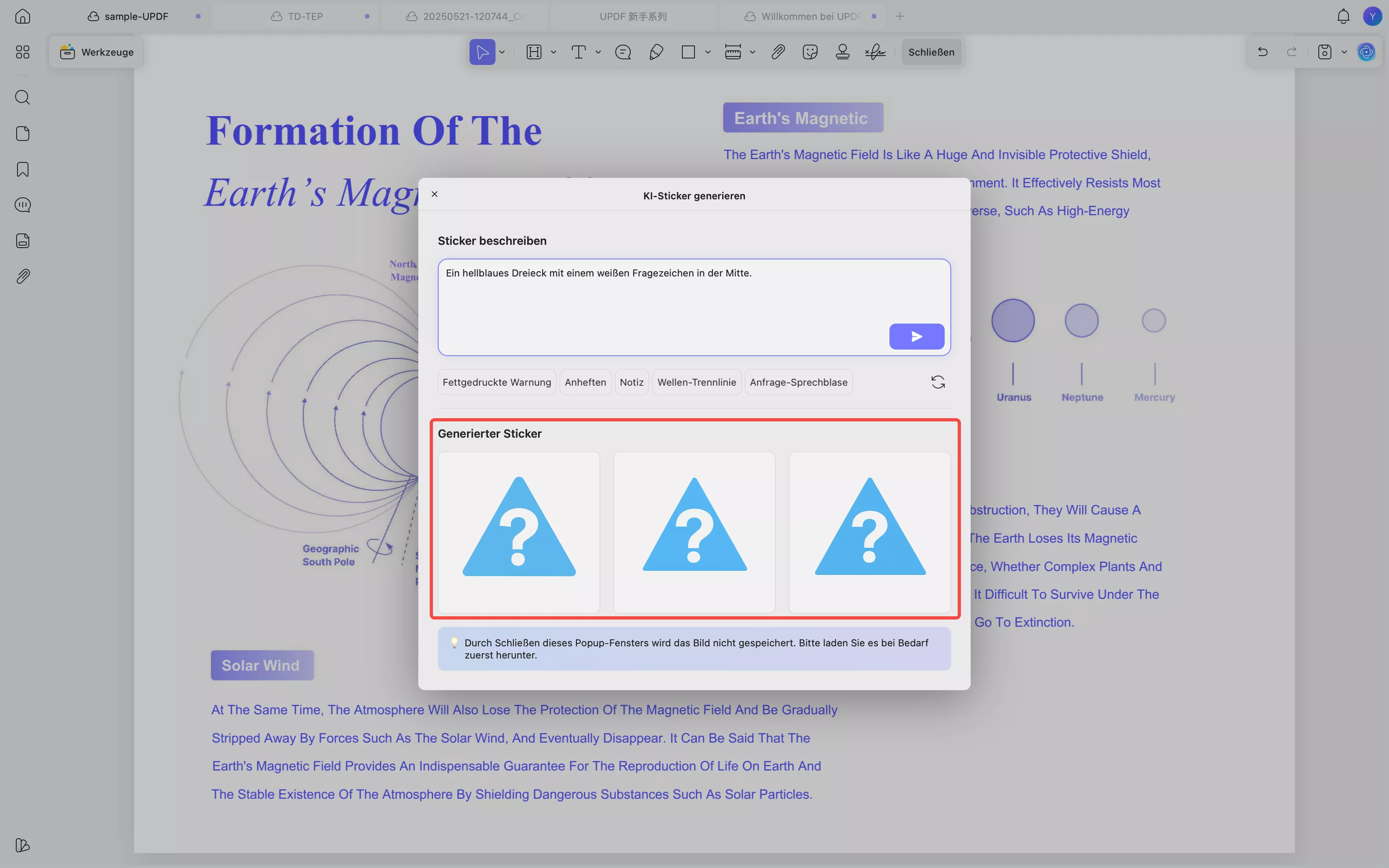 Aufkleber, die anhand voreingestellter Vorgaben erstellt wurden