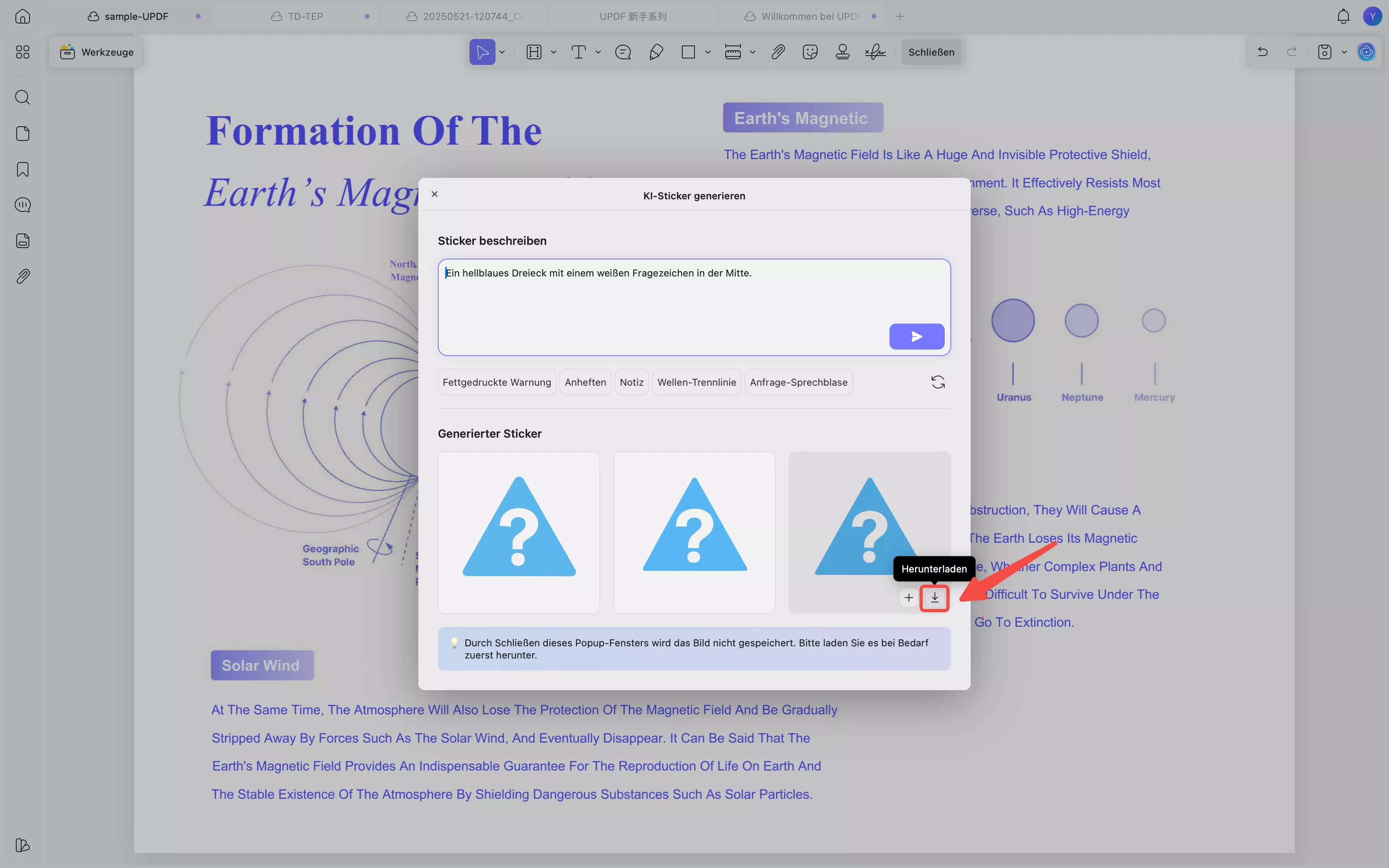 Klicken Sie auf das Download-Symbol