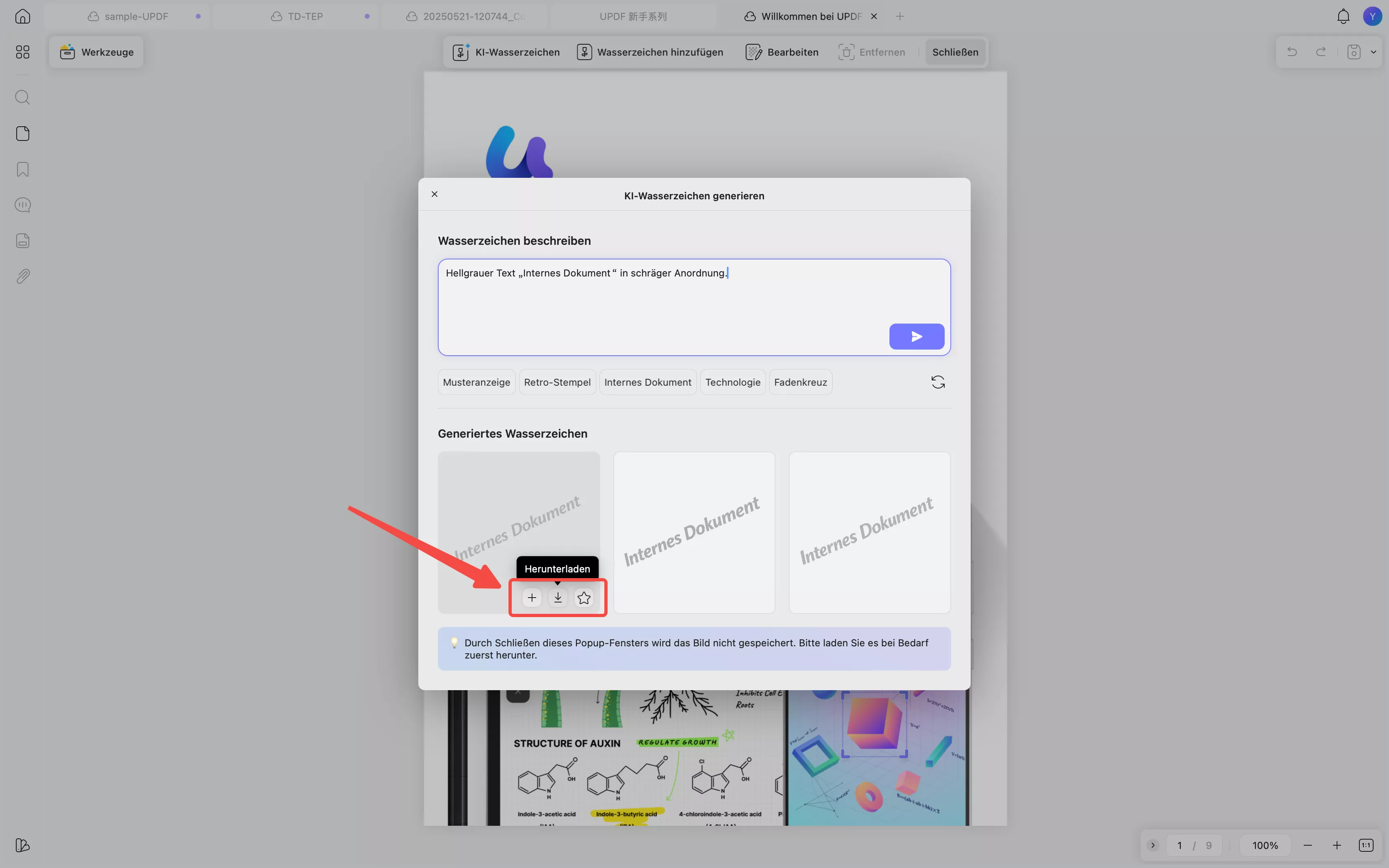 Wasserzeichen hinzufügen, herunterladen oder mit einem Stern markieren