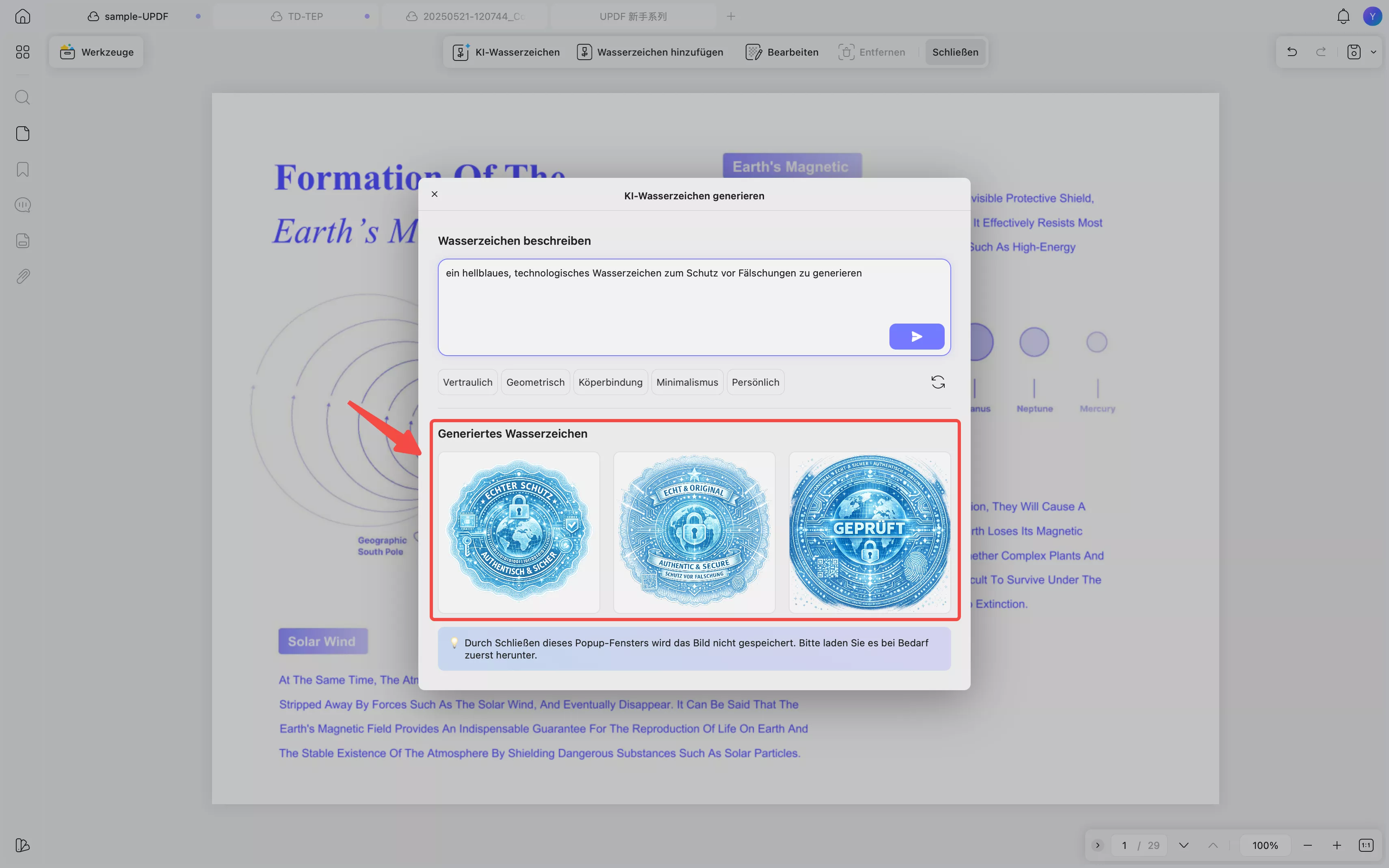 Generiertes Wasserzeichen
