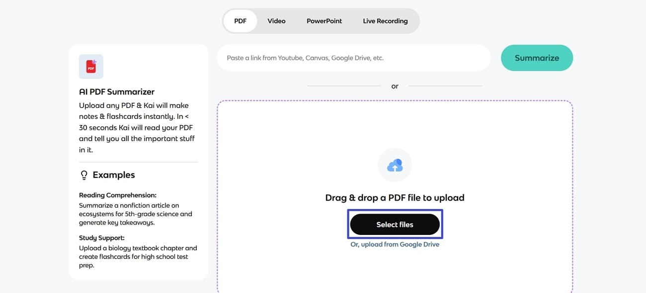 upload pdf file knowt ai summarizer