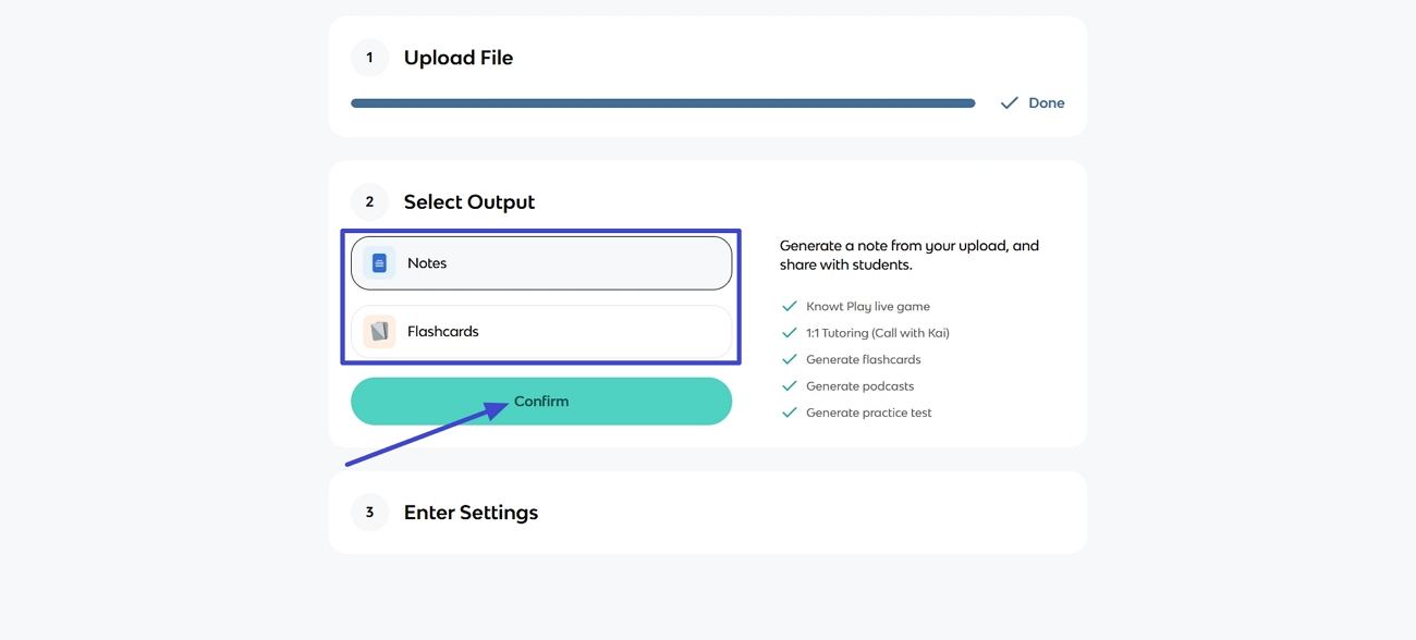 choose summary output type knowt