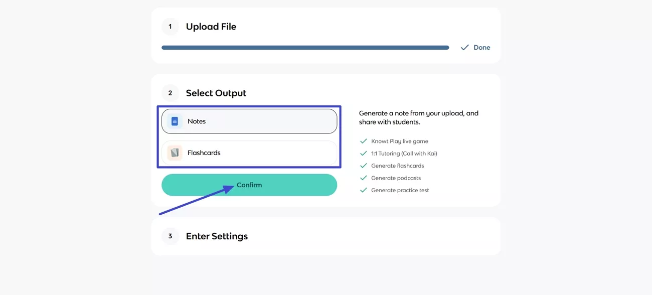 choose summary output type knowt