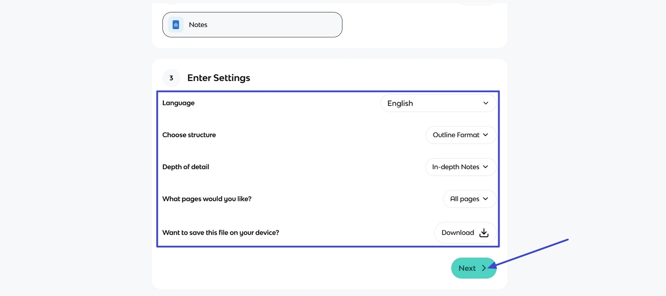 select knowt ai summary language