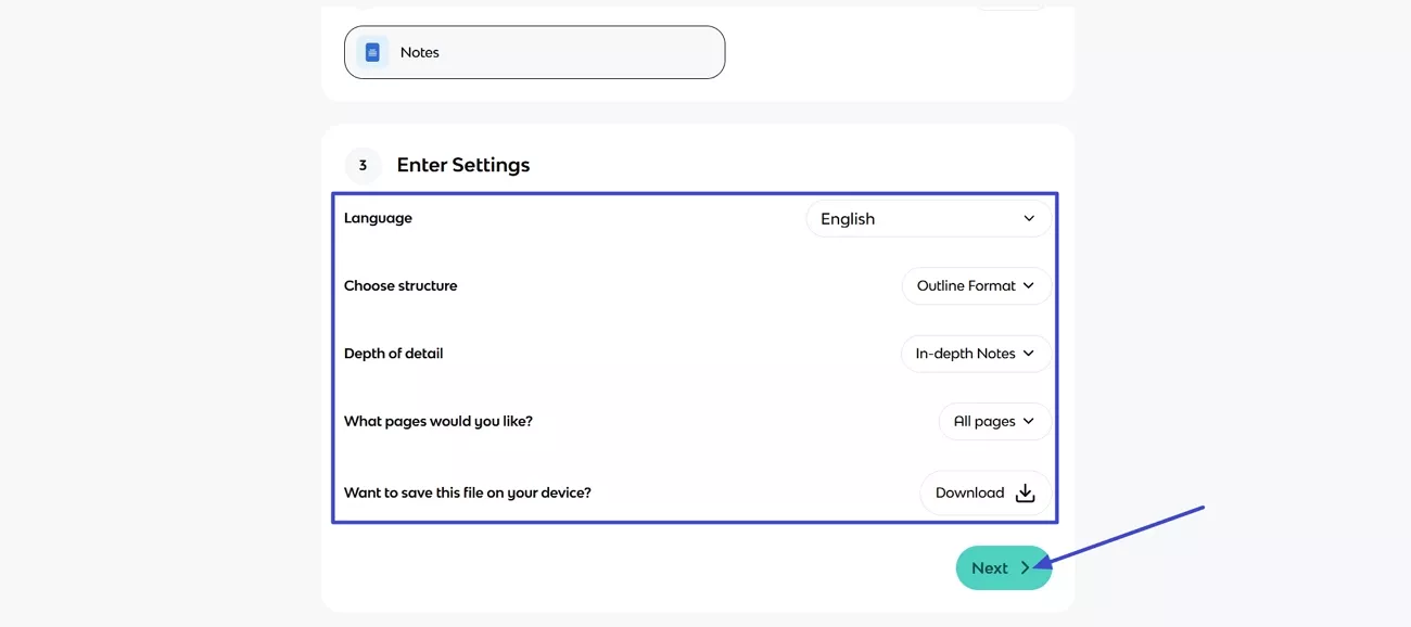 select knowt ai summary language
