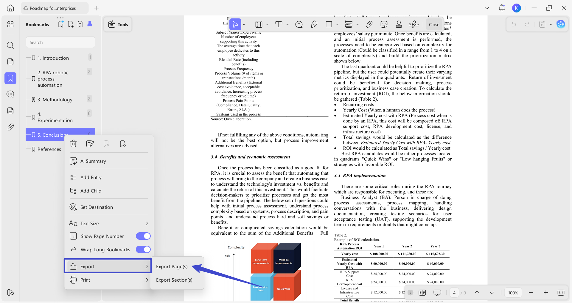 save the pages with table