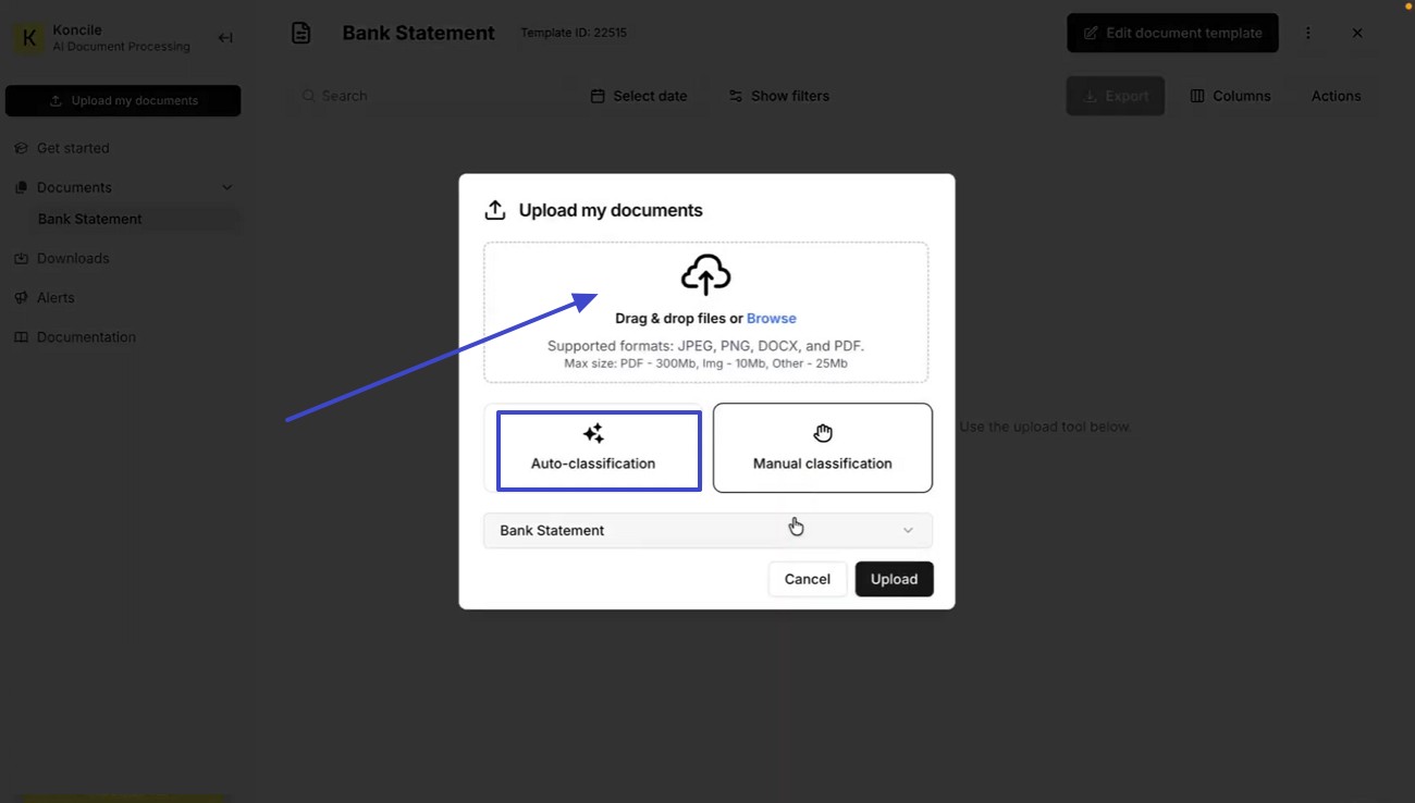 drag and drop file in koncile