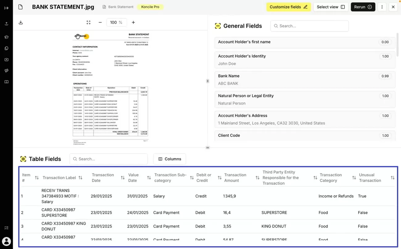 review the extracted field