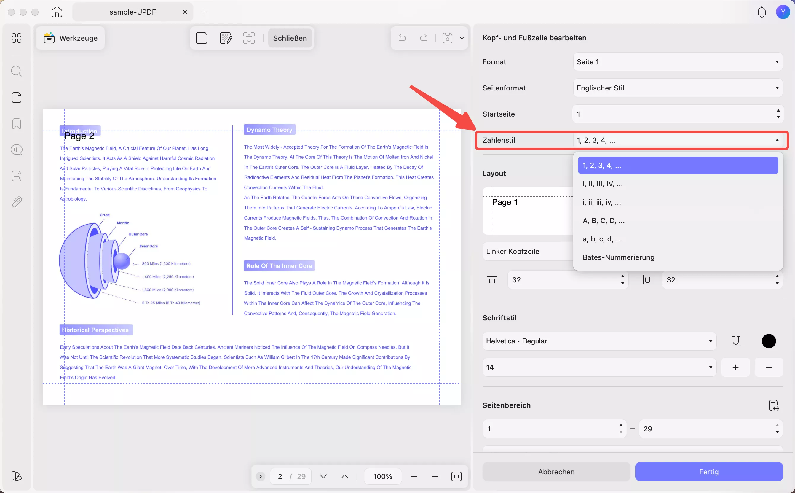 PDF mit Seitenzahlen drucken – Symbol für Seitenzahlen
