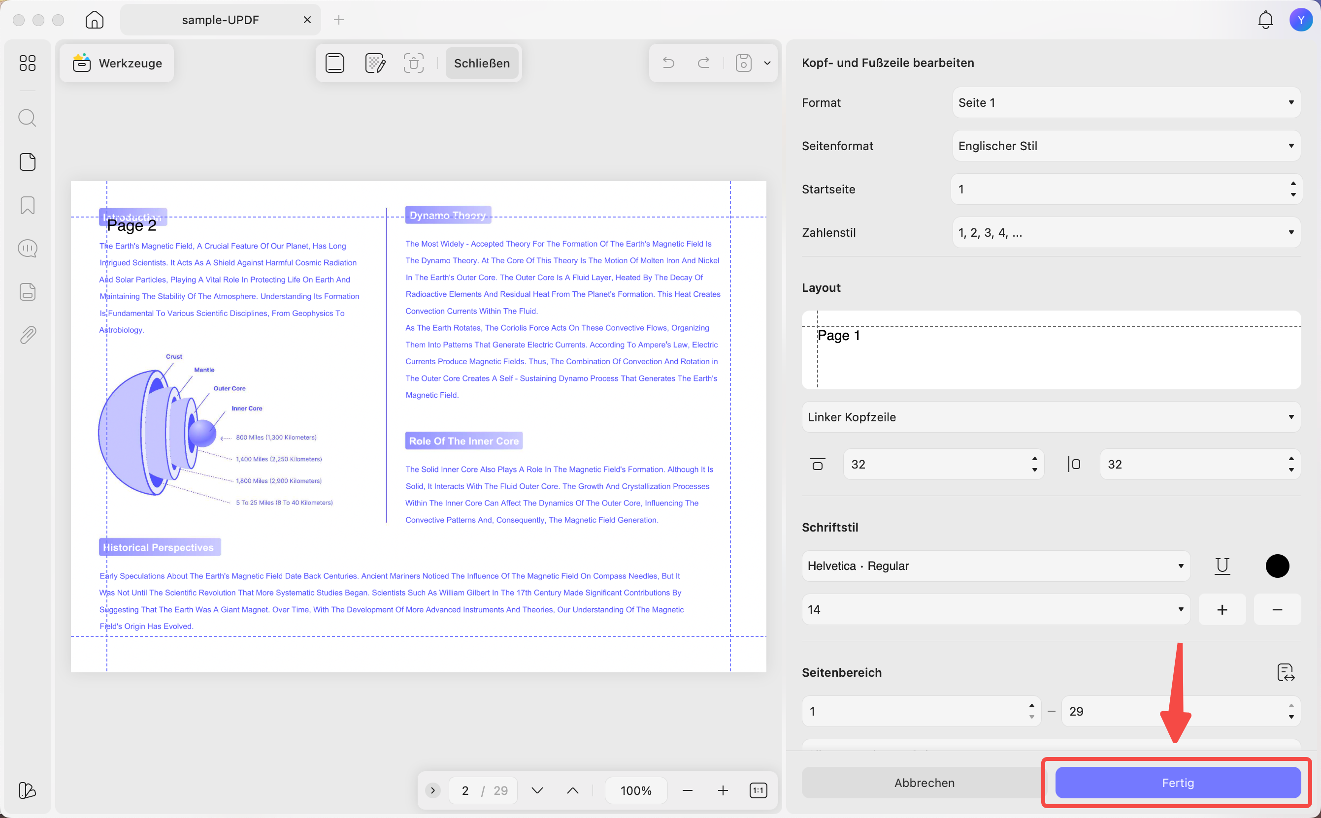 PDF mit Seitenzahlen drucken Seitenzahlen speichern