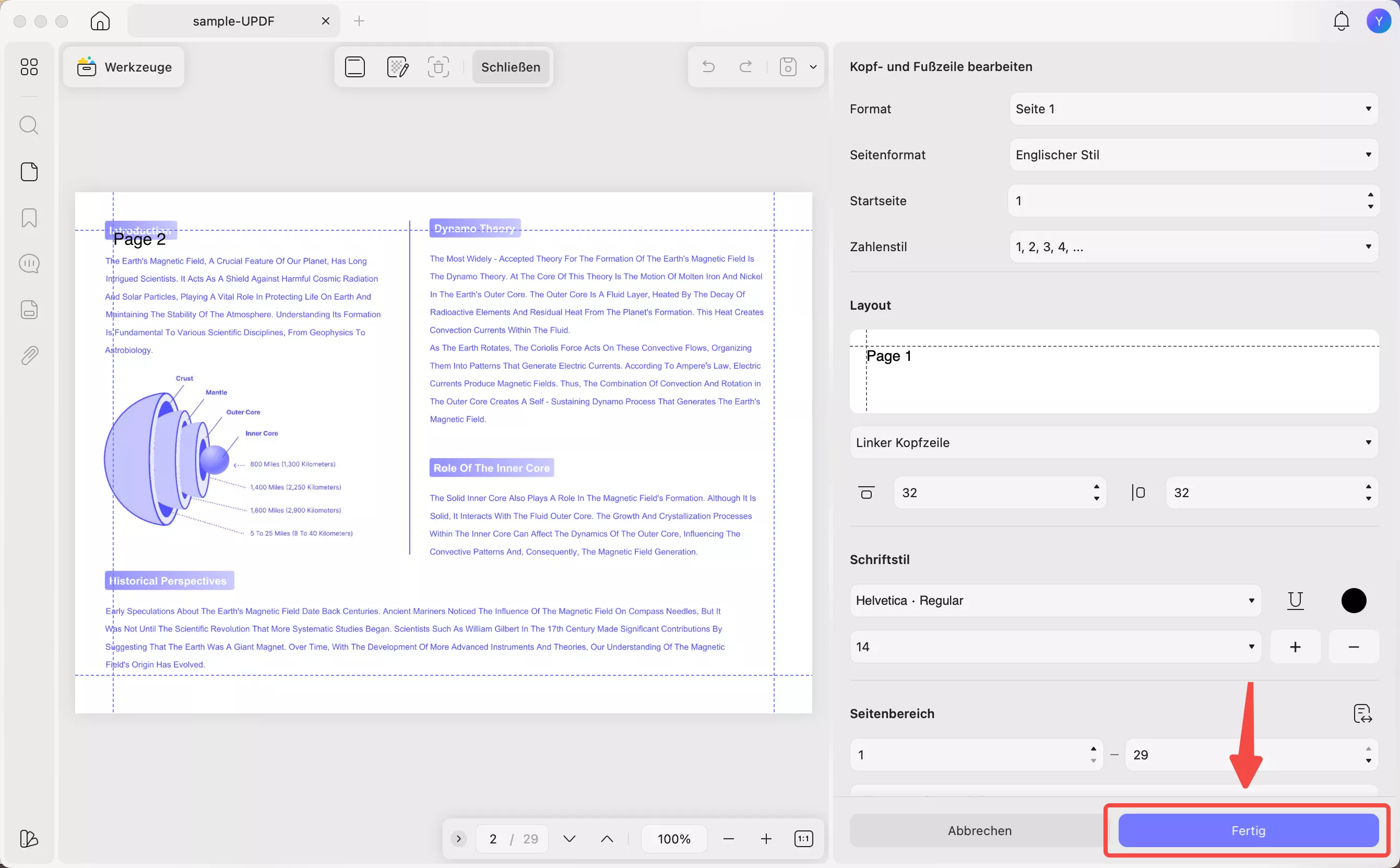 PDF mit Seitenzahlen drucken Seitenzahlen speichern