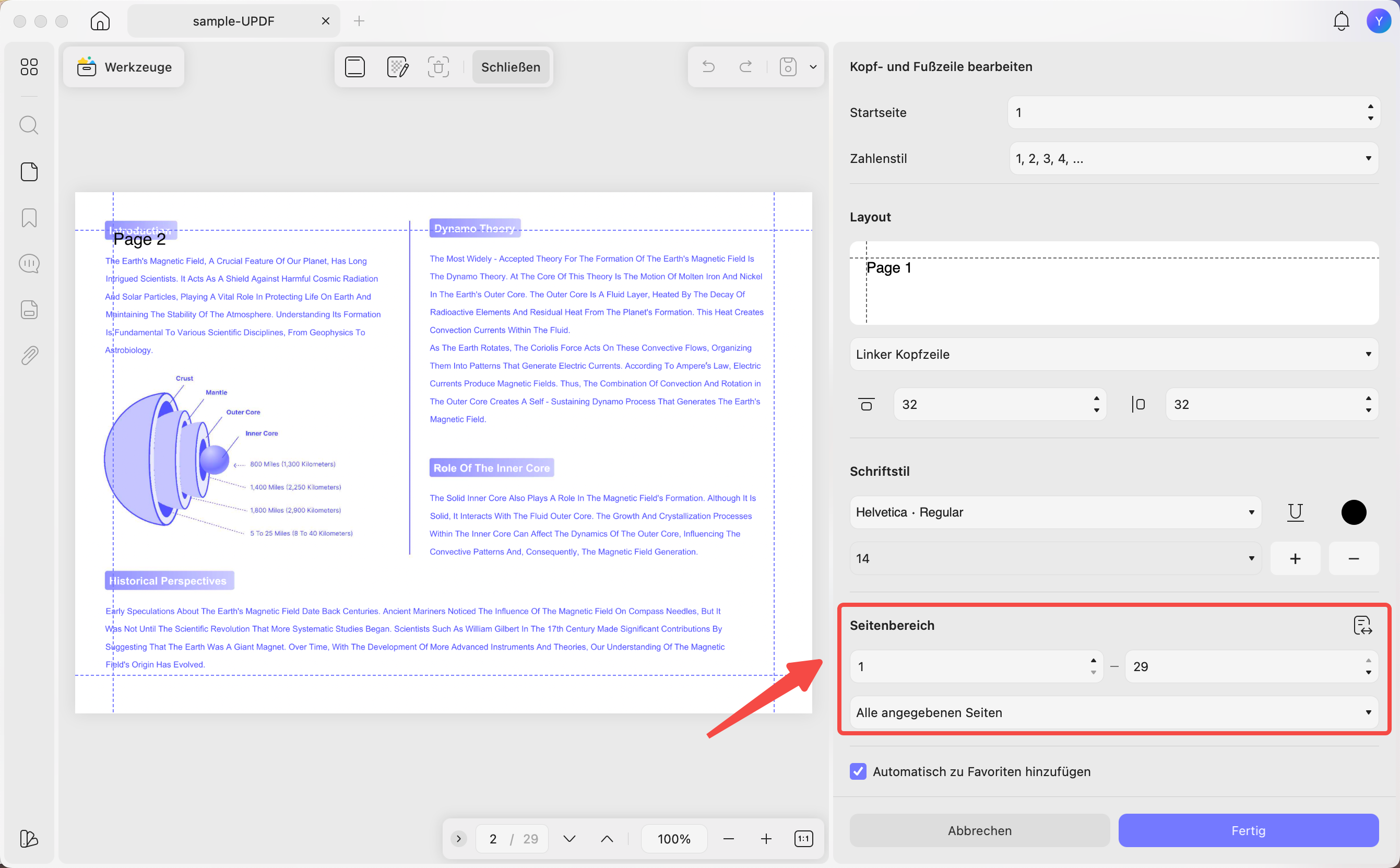 PDF mit Seitenzahlen drucken, bestimmte Seite hinzufügen