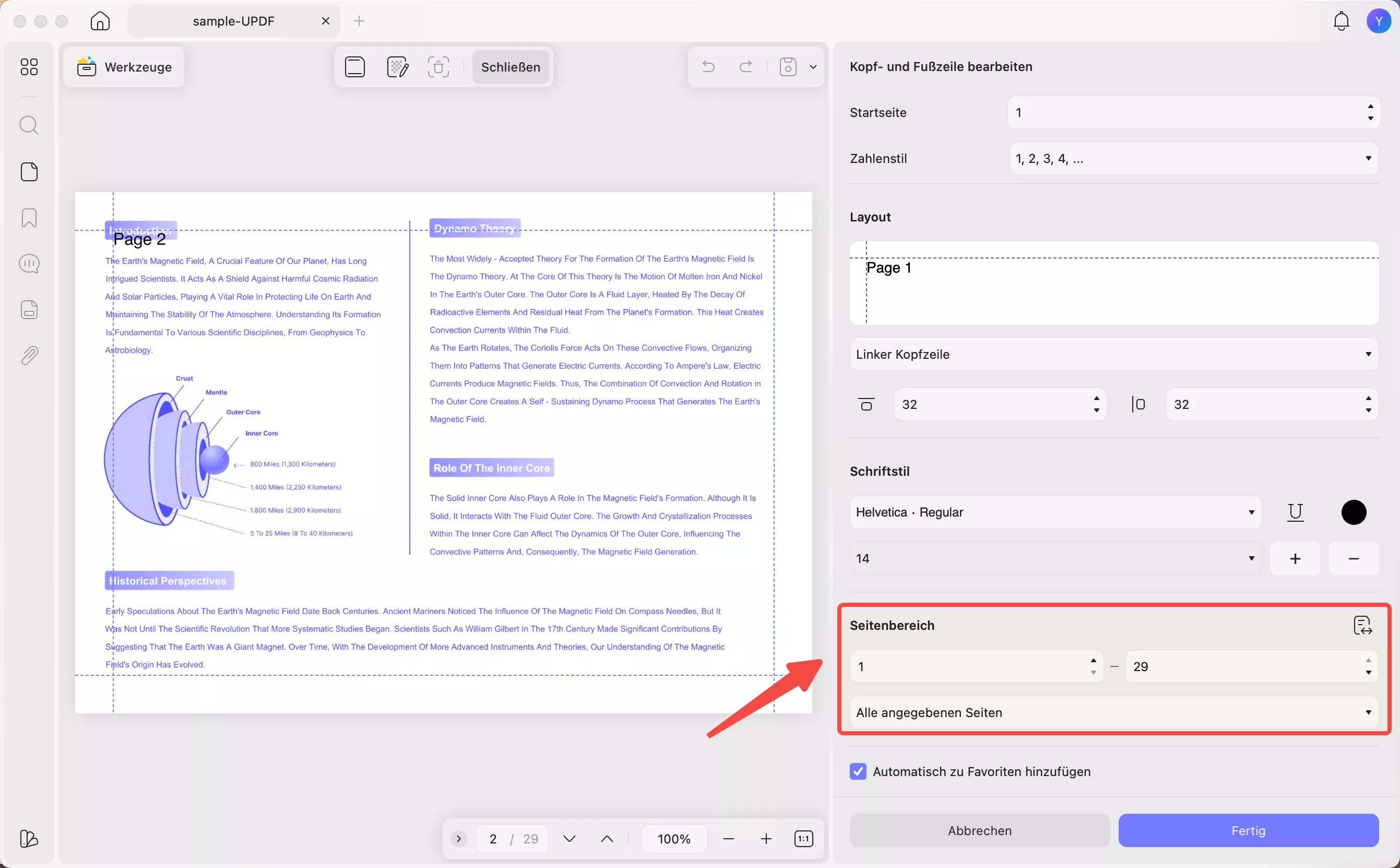 PDF mit Seitenzahlen drucken, bestimmte Seite hinzufügen