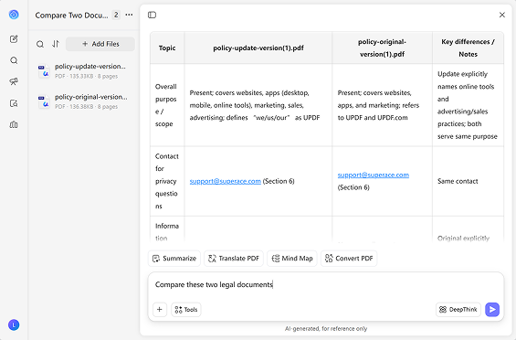 UPDF AI Compare Legal Documents