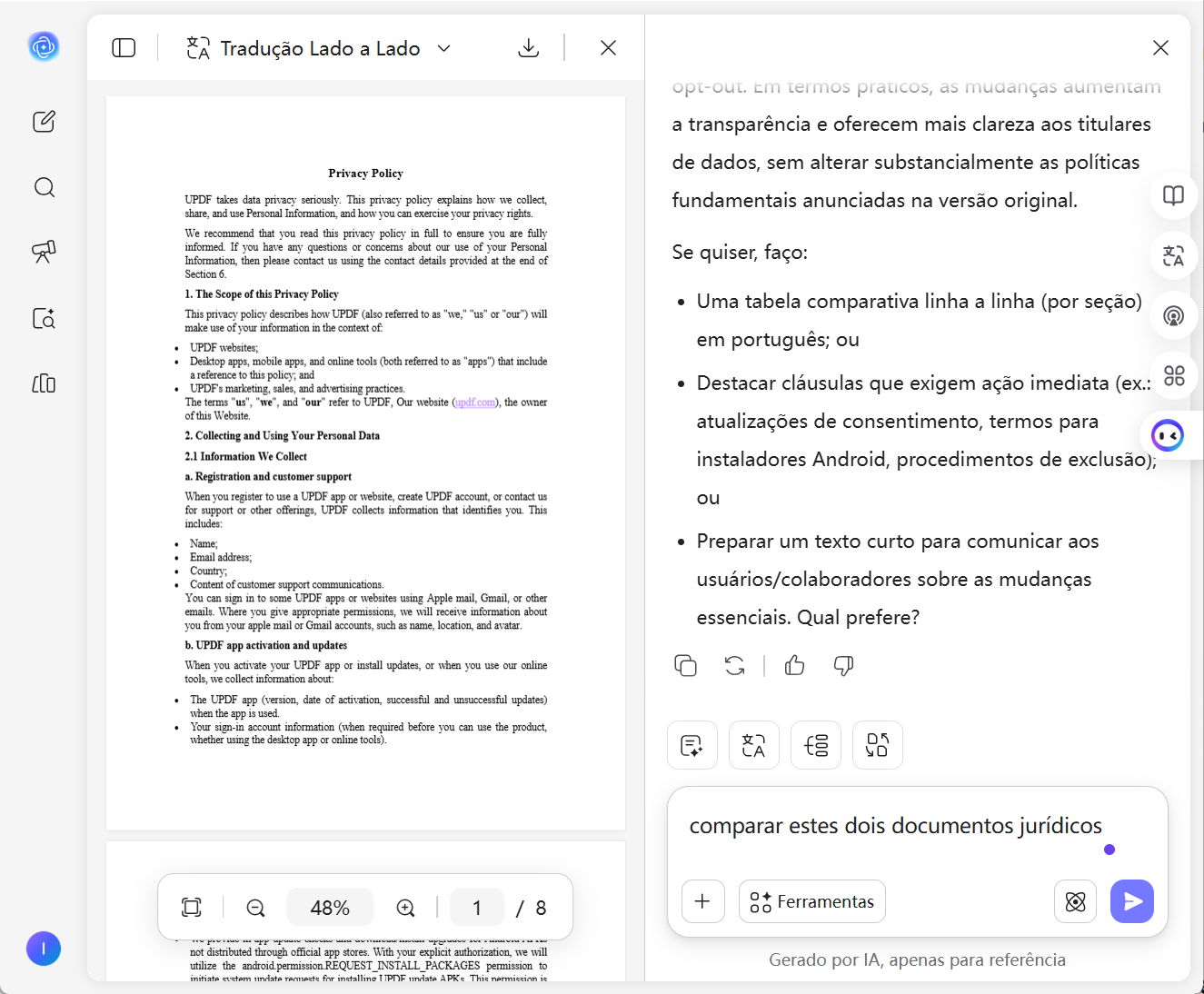 UPDF AI comparar documentos jurídicos