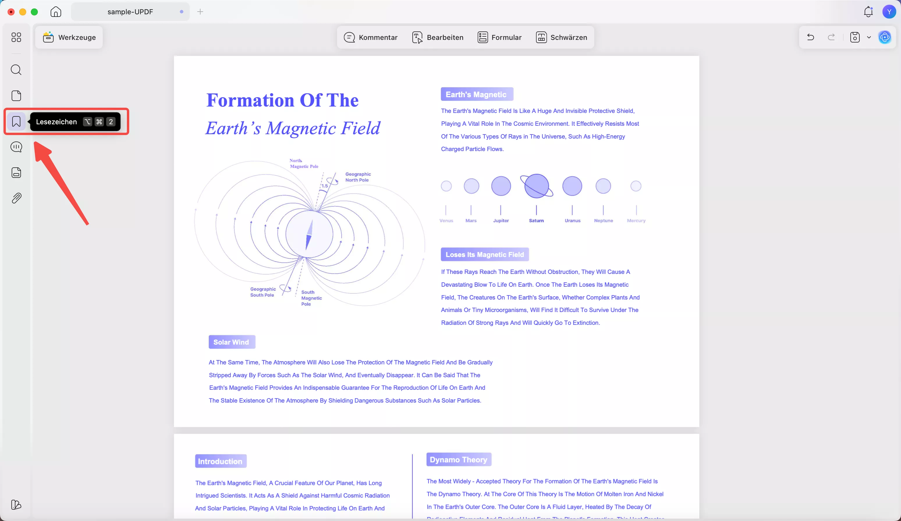 Lesezeichen-Funktion aufrufen updf