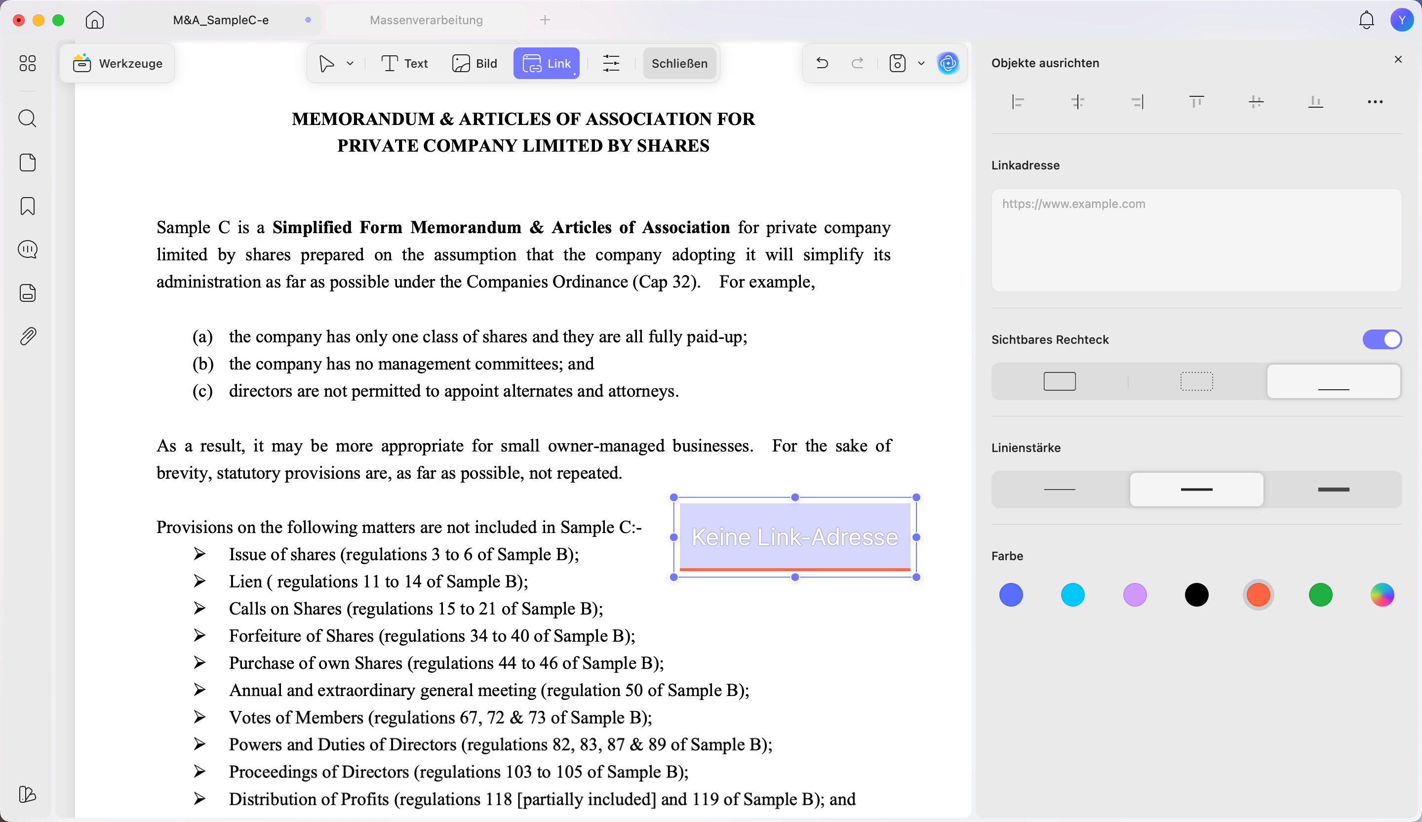Links zu beruflichen Profilen in Memos einfügen