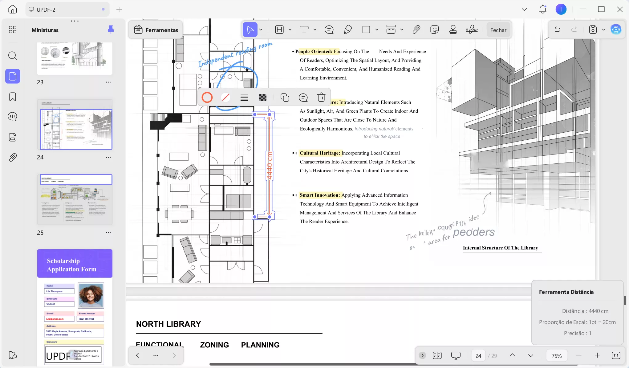 Como medir distância em um PDF no UPDF: clique no ponto inicial