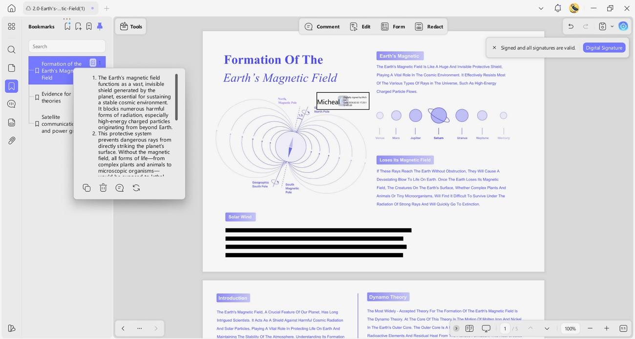 generate bookmarks outline dedicated section summary