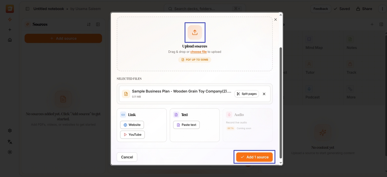  upload pdf sources ai memo