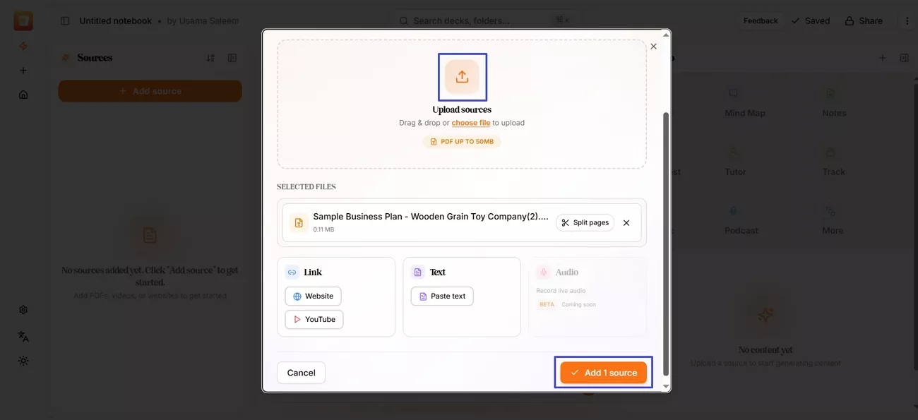  upload pdf sources ai memo
