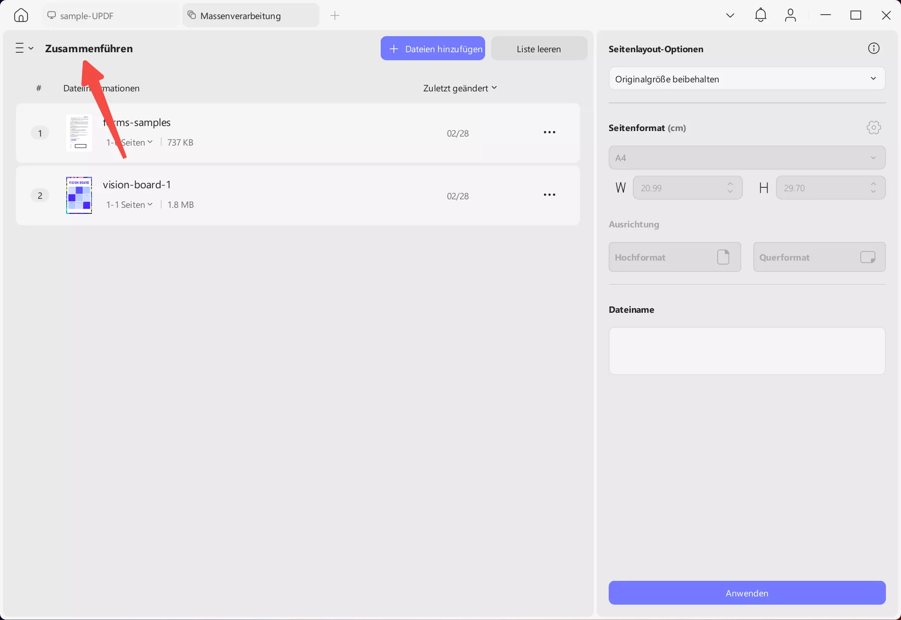 PDF in updf zusammenführen