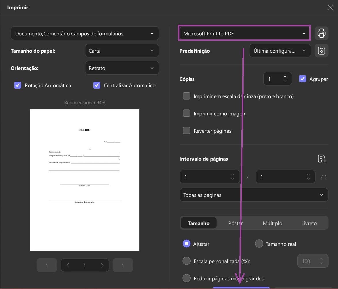Configurações para imprimir formulários PDF preenchíveis com o UPDF