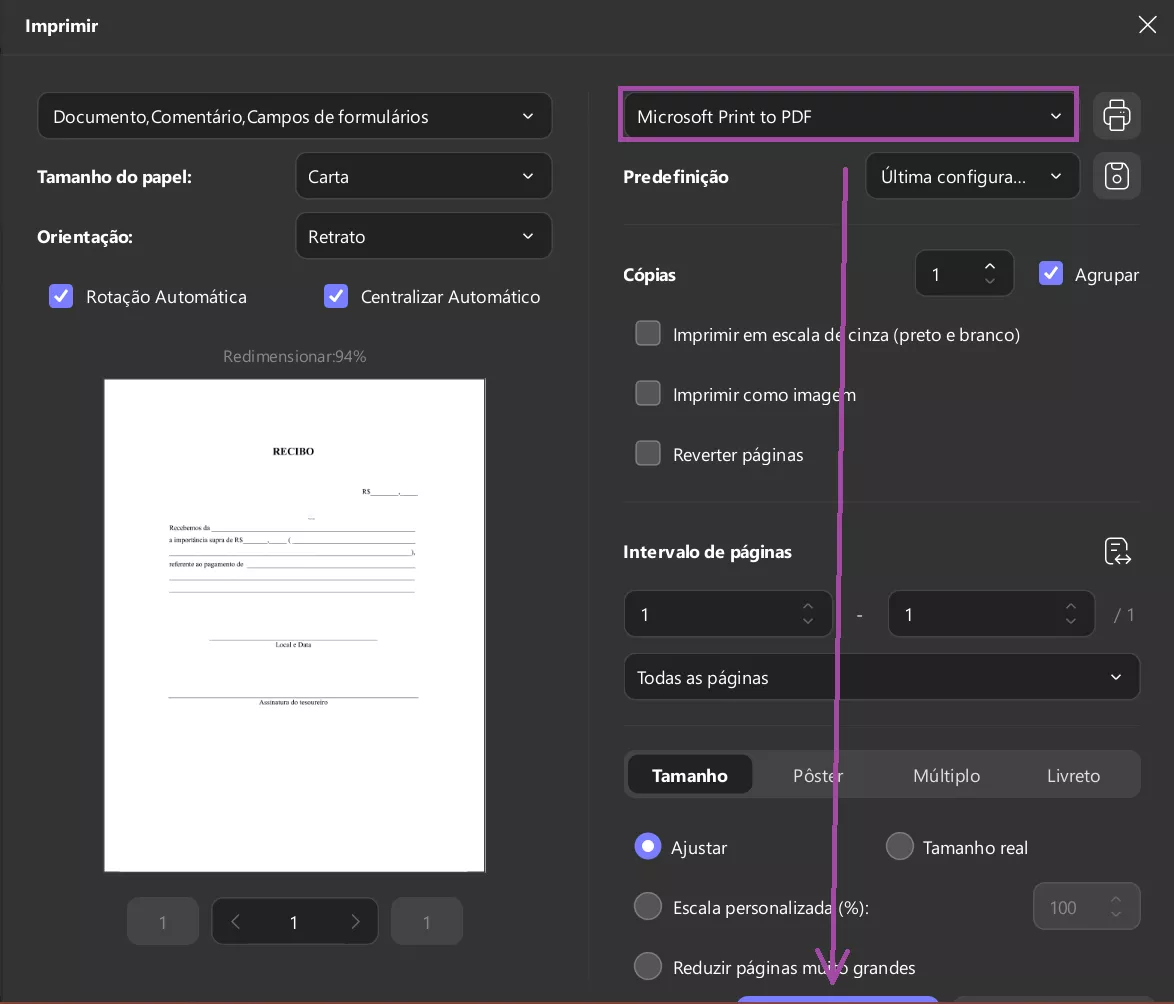 Configurações para imprimir formulários PDF preenchíveis com o UPDF